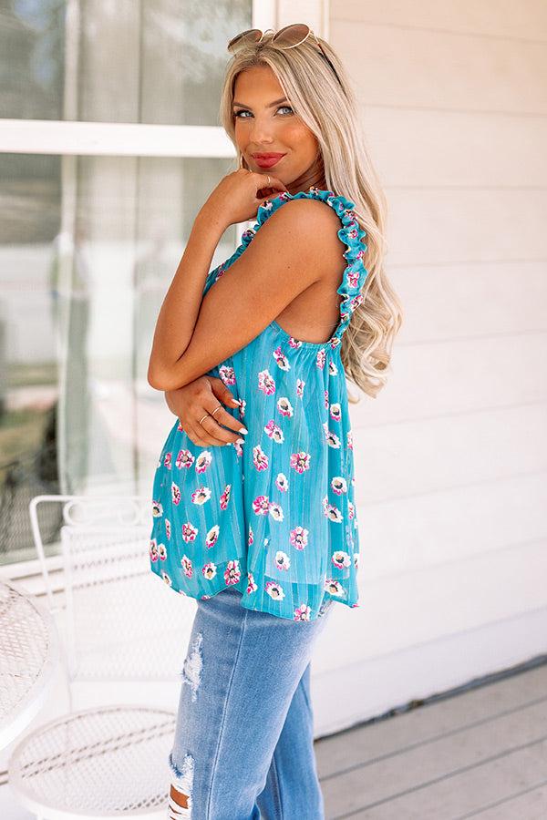 On A Wave Floral Shift Top in Turquoise Product Image