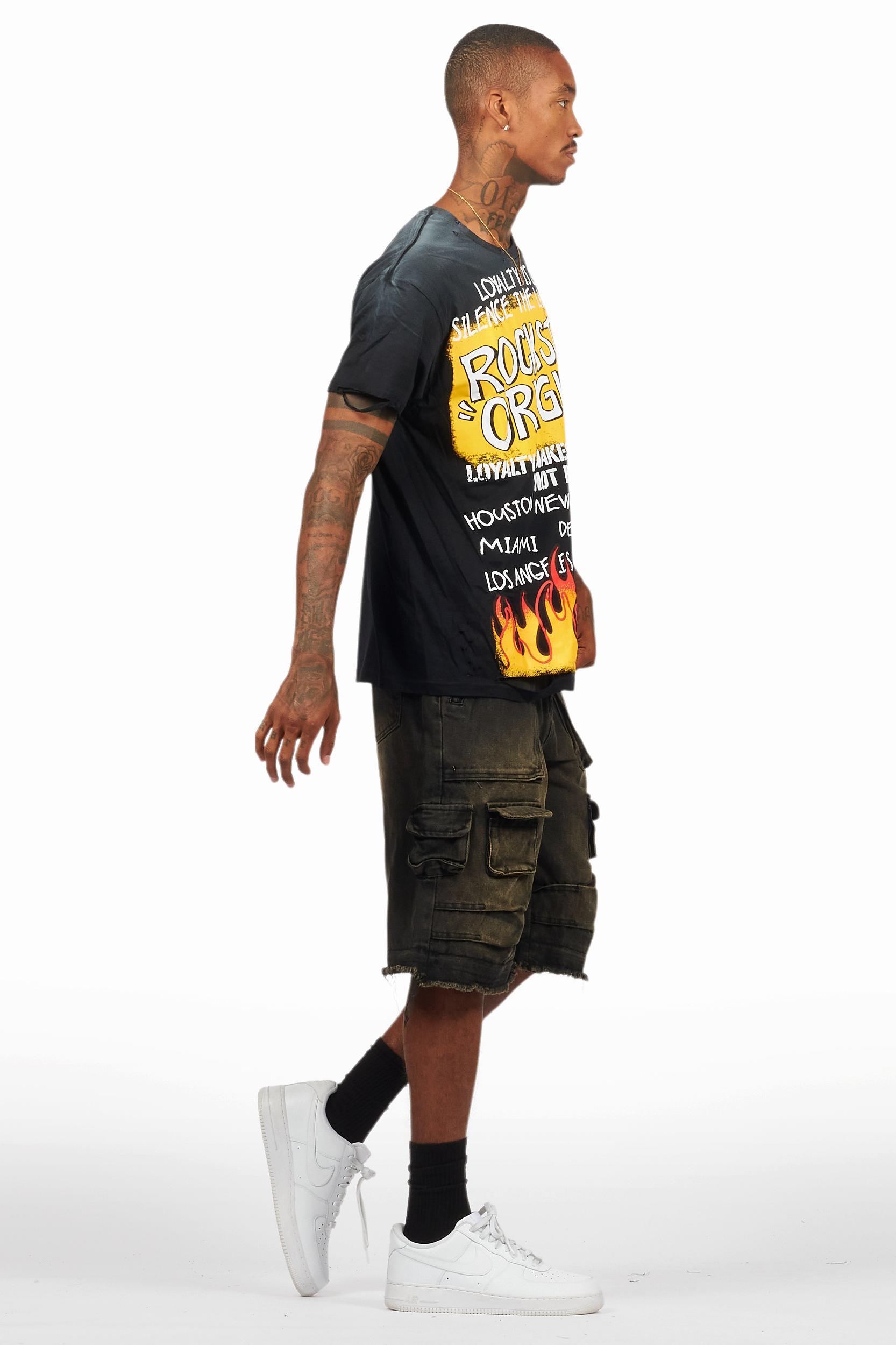 Beno Black/Yellow T-Shirt/Denim Short Set Male Product Image