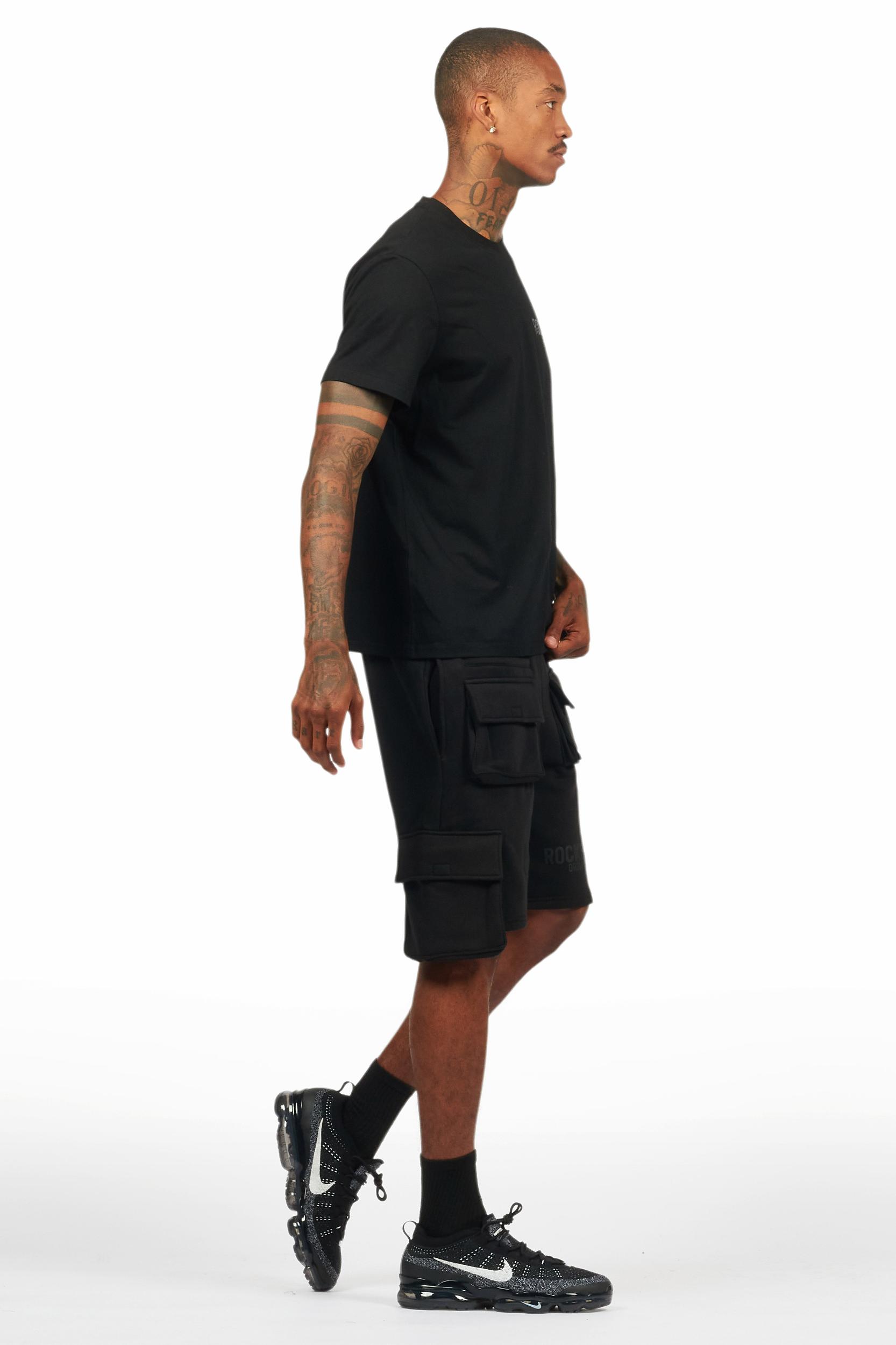 Sana Black/Black T-Shirt Cargo Shorts Set Male Product Image