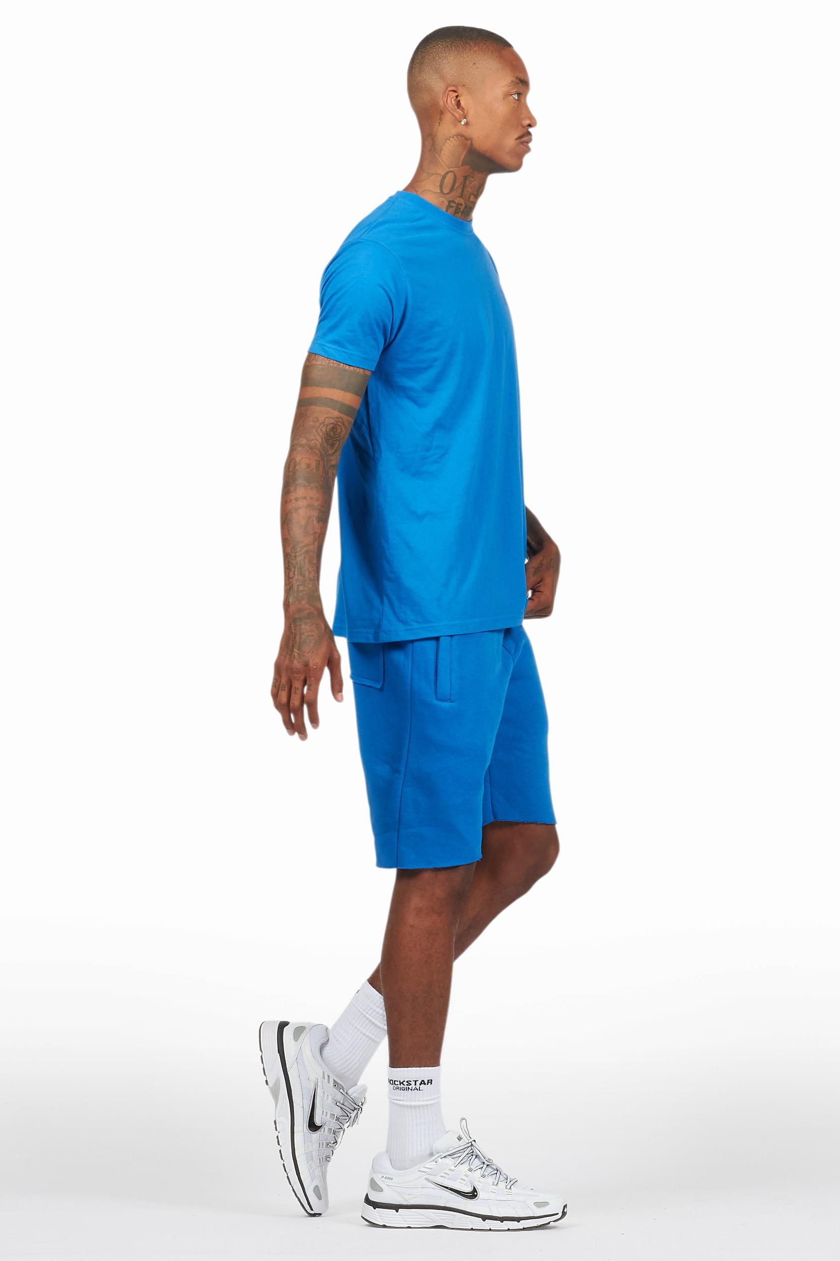 Sana Royal Blue T-Shirt/Raw Edge Short Set Male Product Image