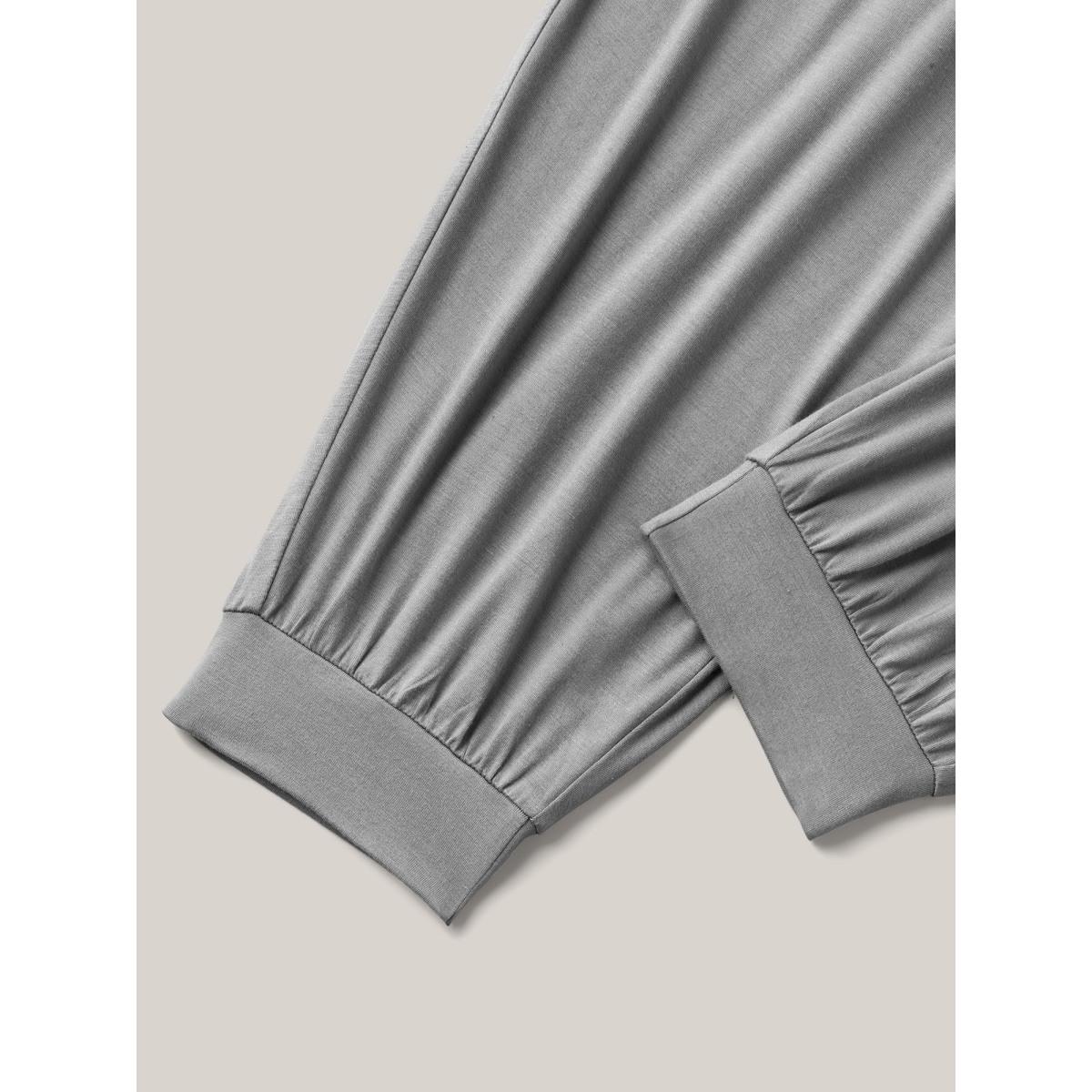 Plus Size Stretchy Waist Comfortable Fit Jogger Pants Women Silver Casual Loose Mid Rise Everyday Pants BloomChic 10/M Product Image