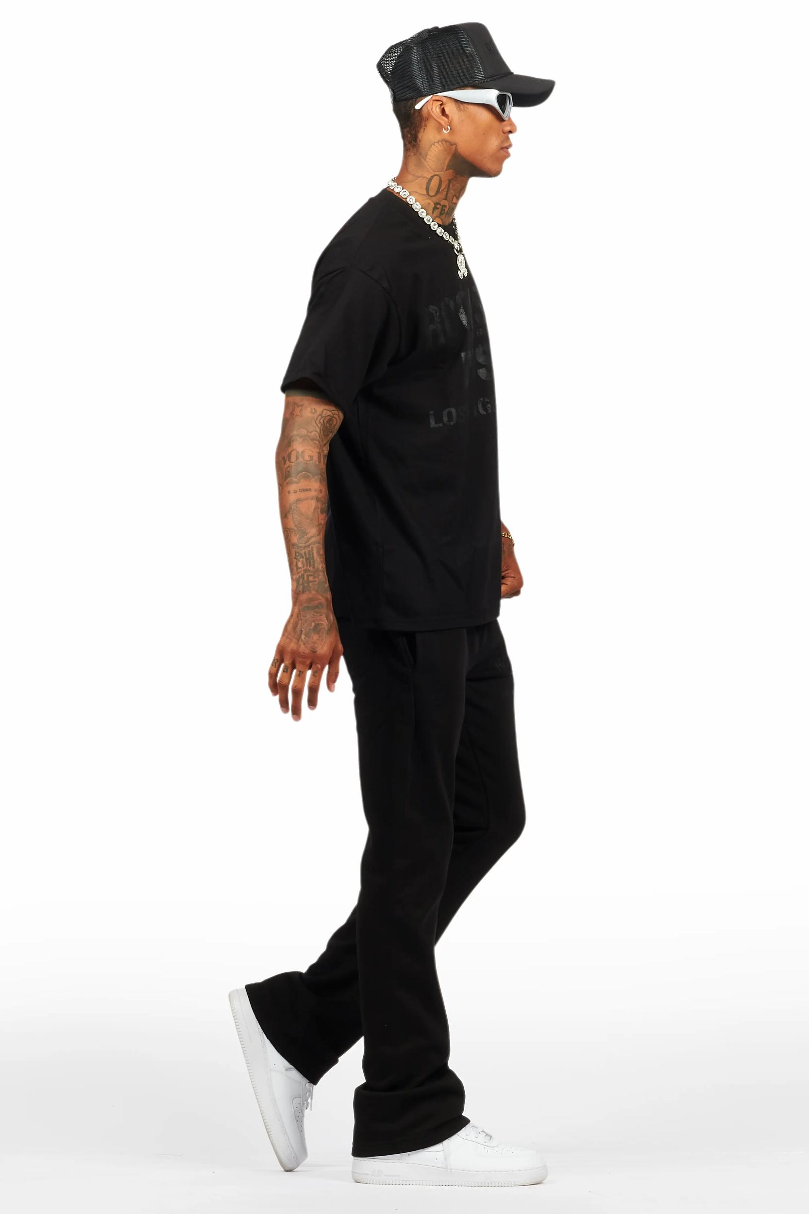 Lake Black/Black Oversized T-Shirt/Stacked Track Pant Set Male Product Image