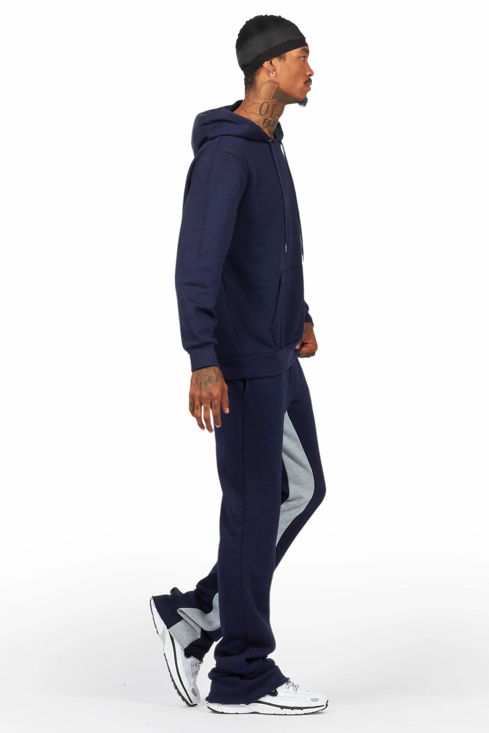 Basic Navy Hoodie/Baggy Track Pant Set Male Product Image