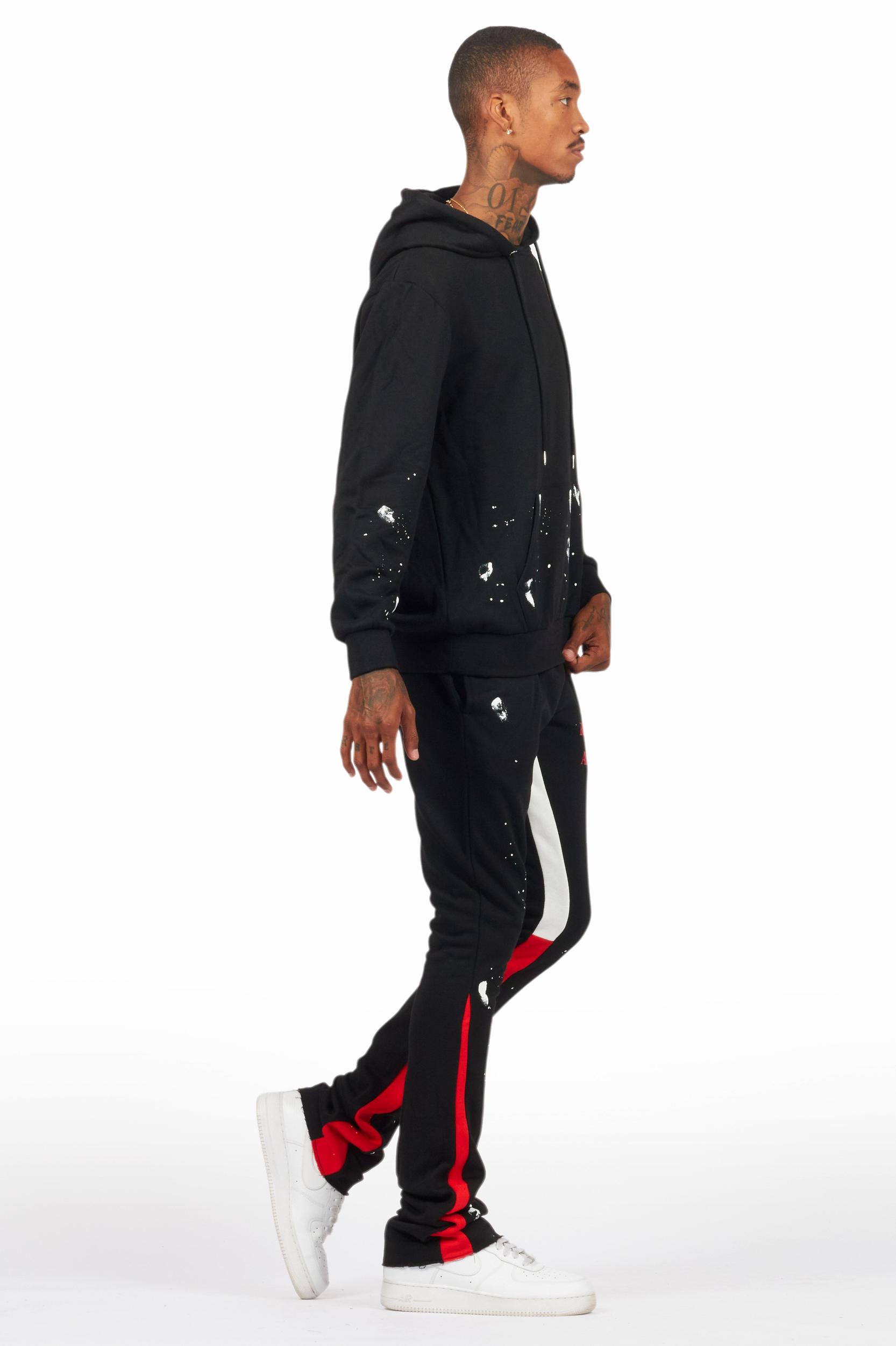 Raffer Black/Bright Red Hoodie/Stacked Flare Pant Set Male Product Image
