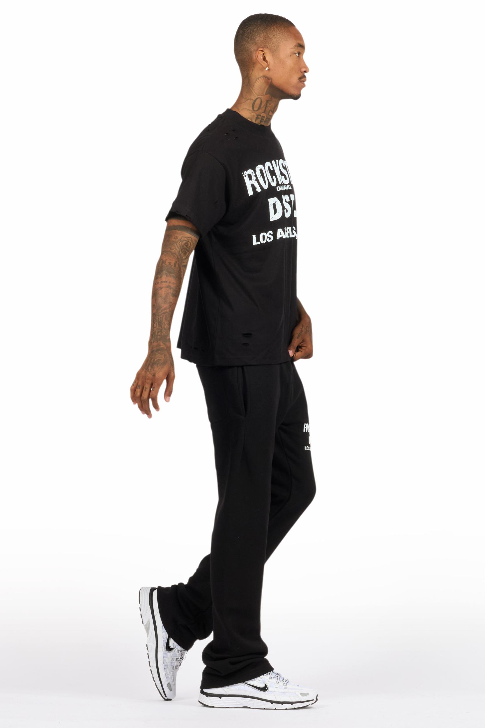 Lake Black/White Oversized T-Shirt/Stacked Track Pant Set Male Product Image