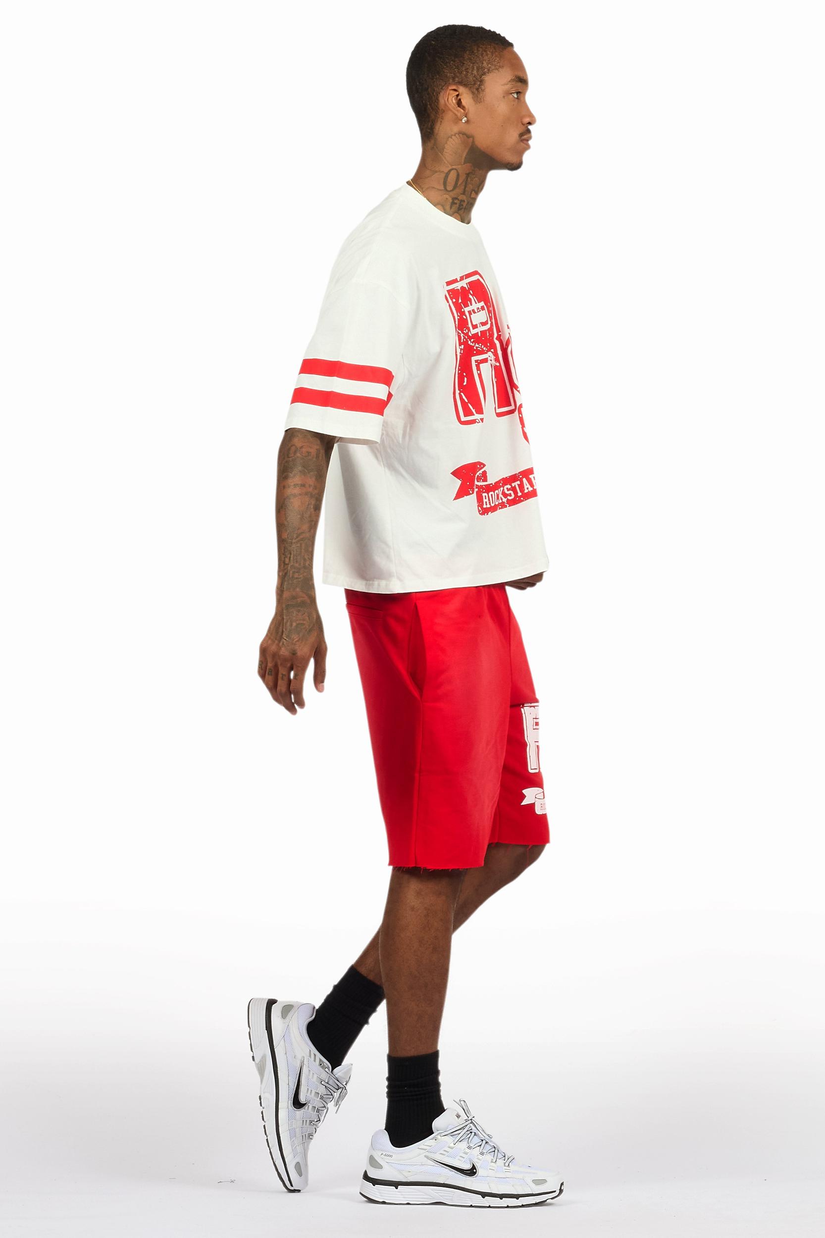 Alik White/Red Crop Boxy Tee Short Set Male Product Image