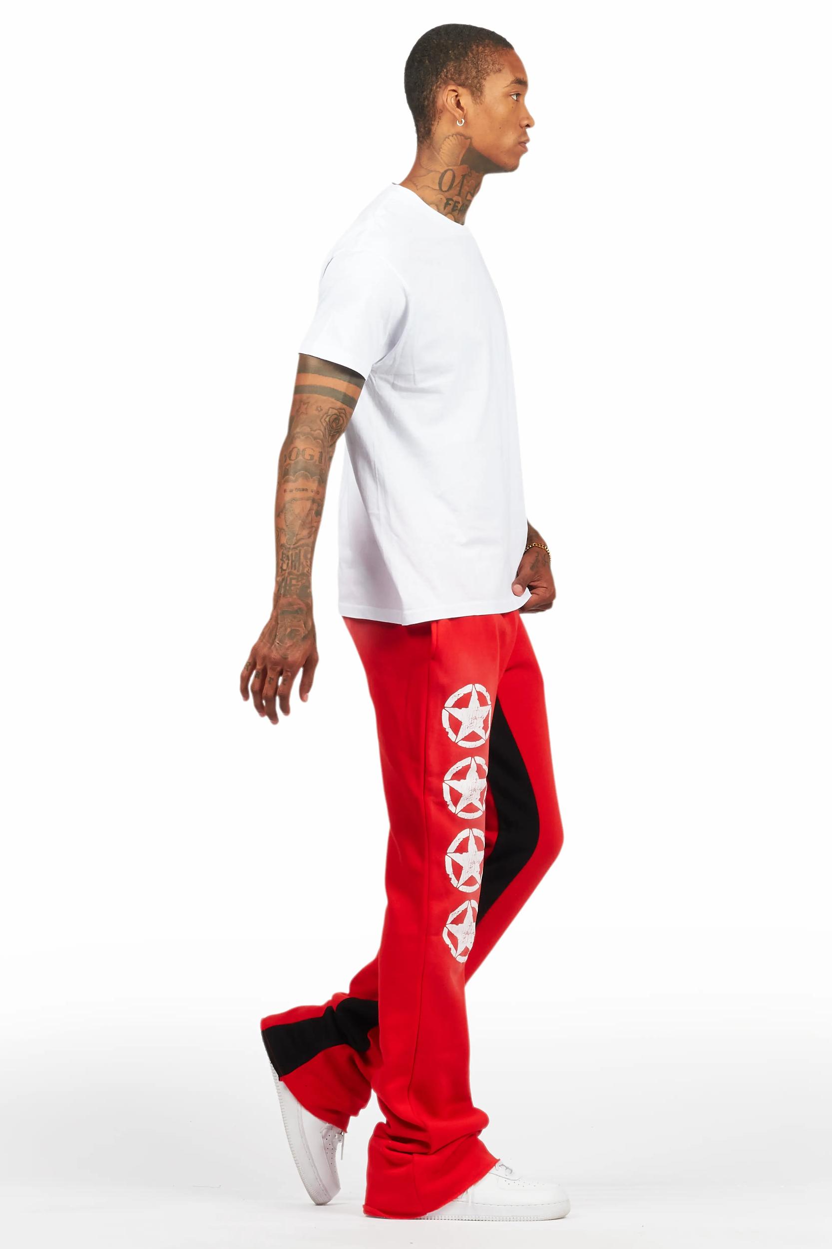 Wizzurd White/Red T-Shirt/Stacked Baggy Track Pant Set Male Product Image