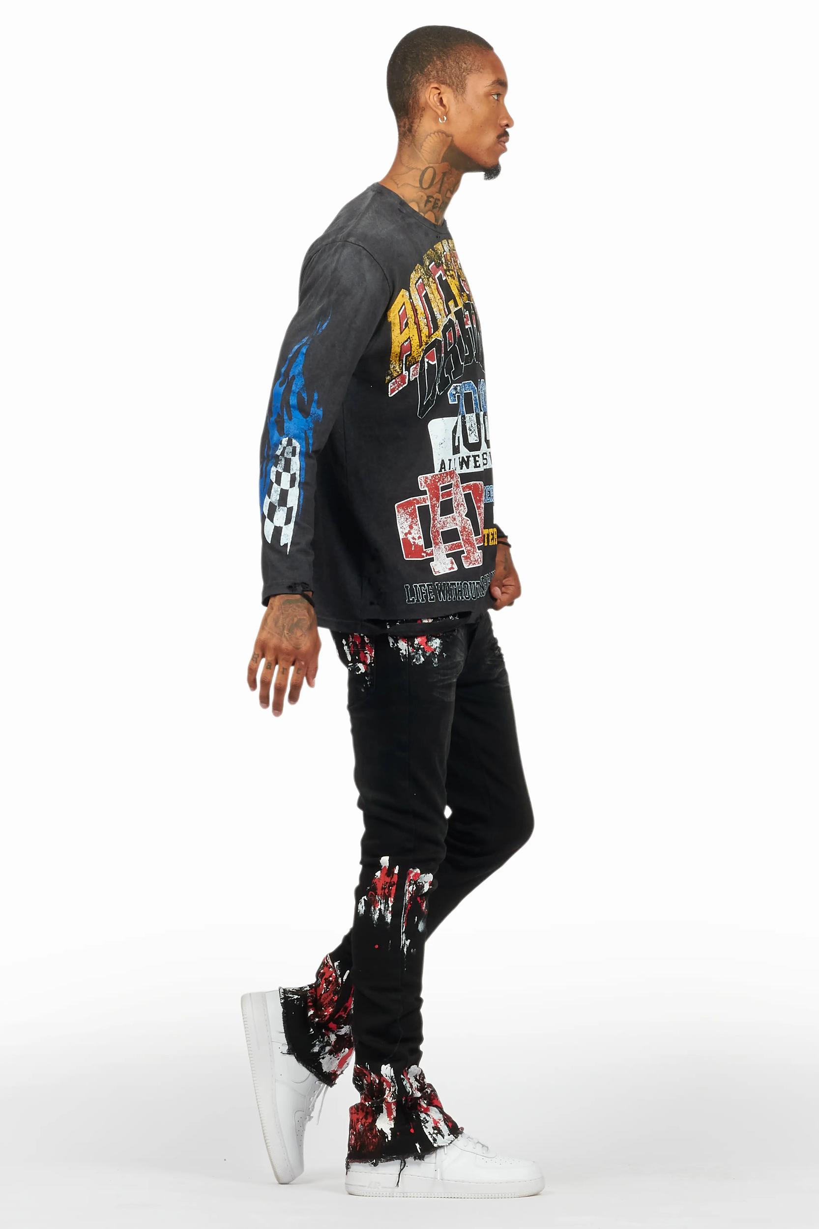 Kodak Black/Red Painter Stacked Flare Jean Male Product Image