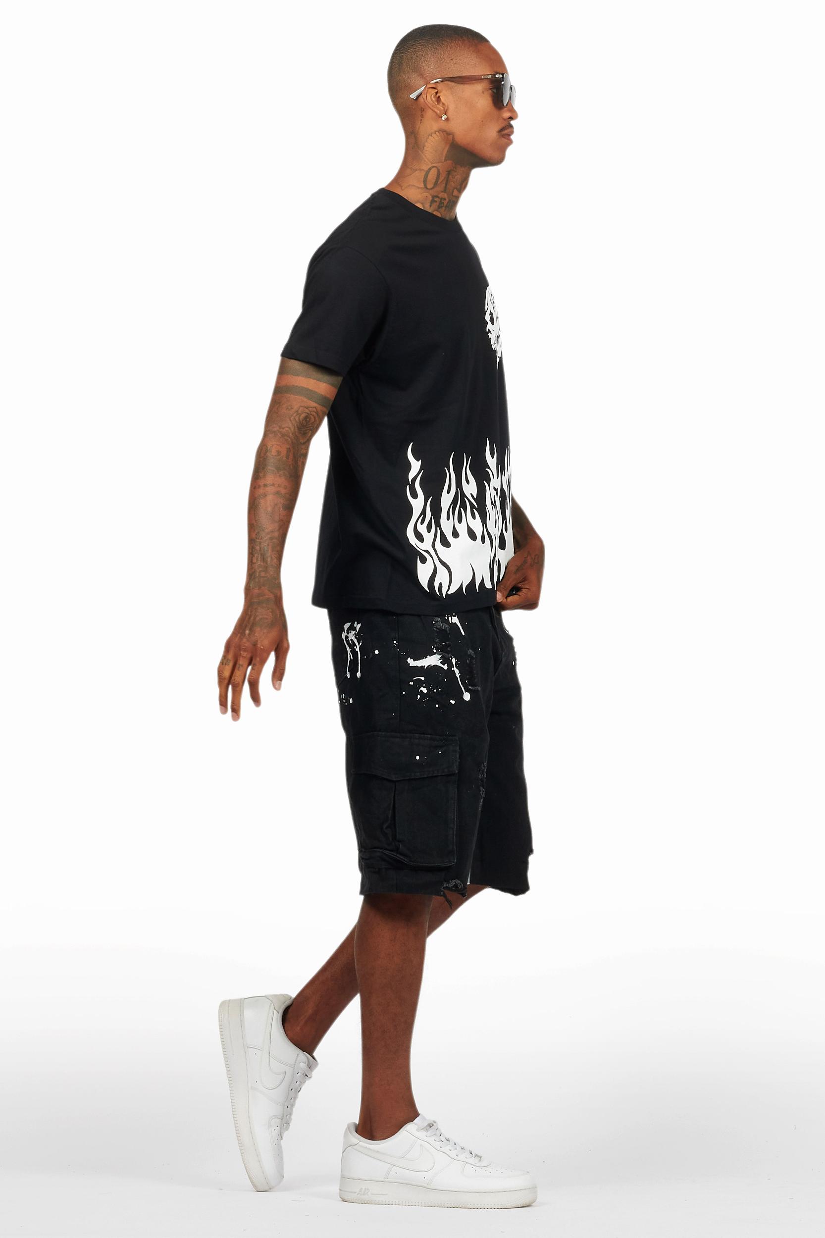 Bubble Black/White T-Shirt/Denim Short Set Male Product Image