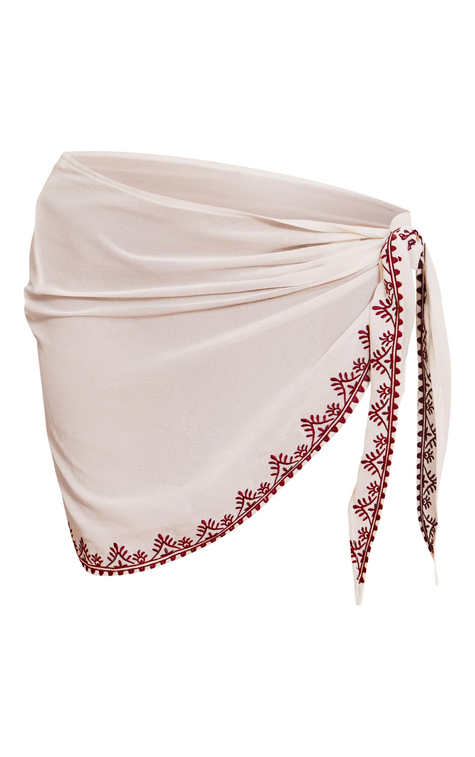 Cream Chiffon Embroidered Mini Sarong Product Image