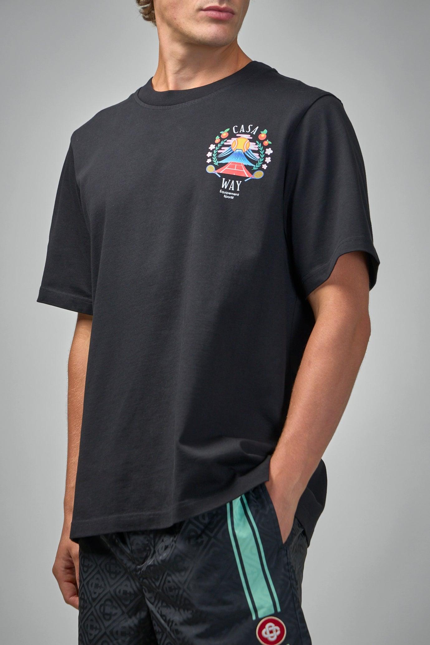 CASABLANCA Mens Casa Way Mountain Brand-print Cotton-jersey T-shirt In Black Product Image