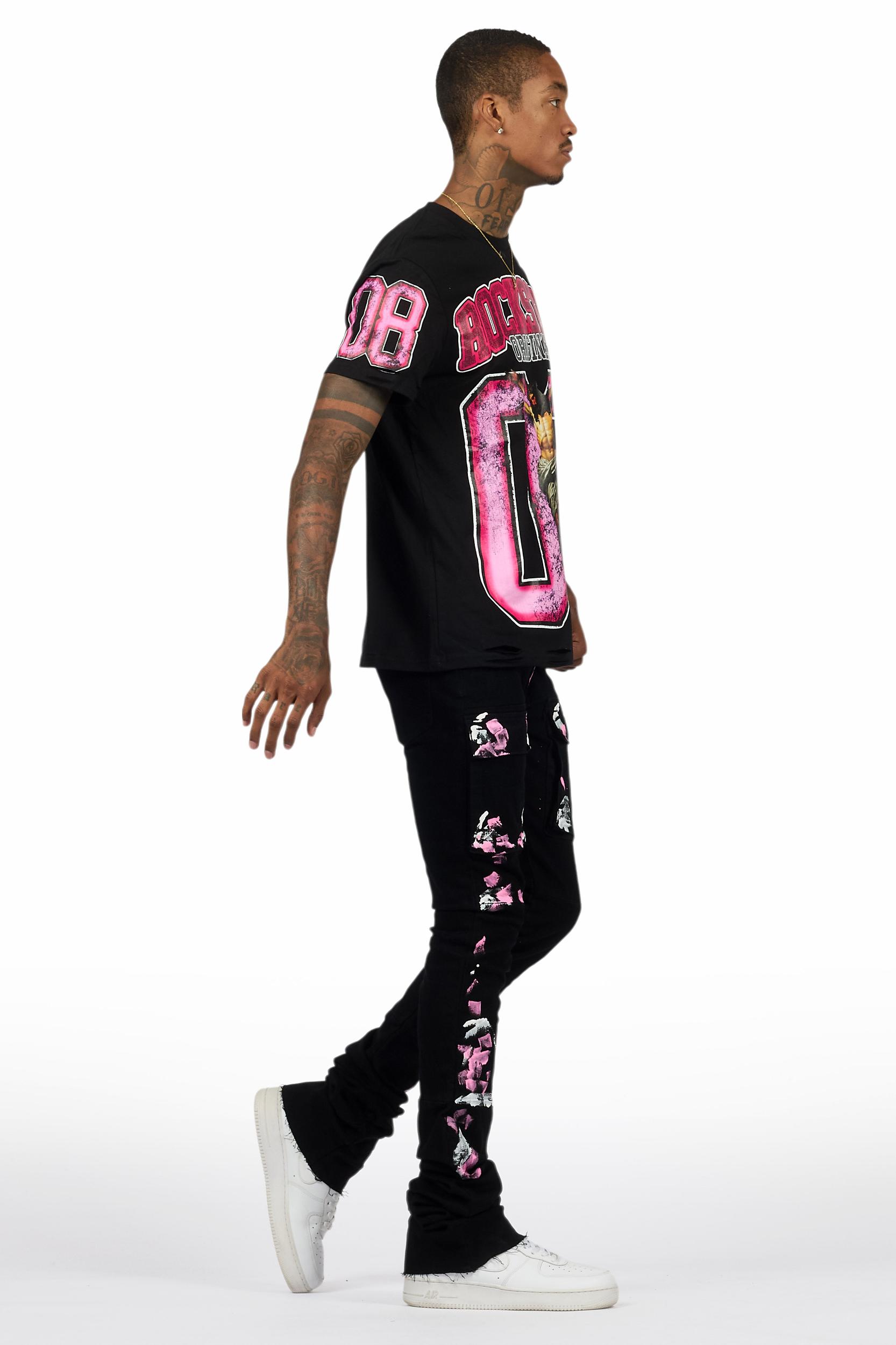 Fields Black T-Shirt/Nello Painted Super Stacked Flare Jean Set Male Product Image