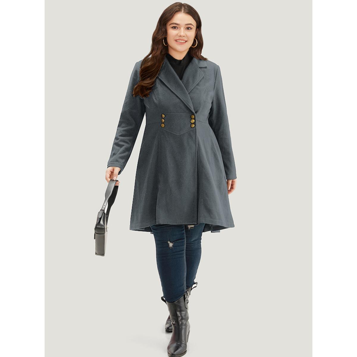 Plus Size Solid Lapel Collar Double Breasted Coat Women Gray Office Plain Ladies Work Winter Coats BloomChic 22-24/3X Product Image