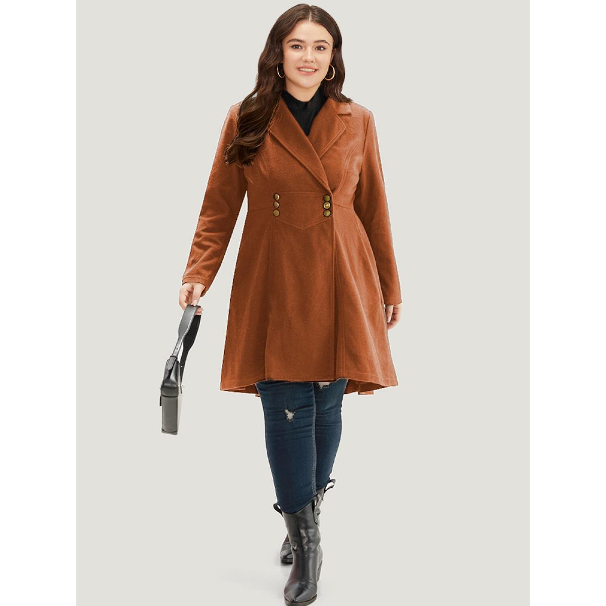 Plus Size Solid Lapel Collar Double Breasted Coat Women Chocolate Office Plain Ladies Work Winter Coats BloomChic 22-24/3X Product Image