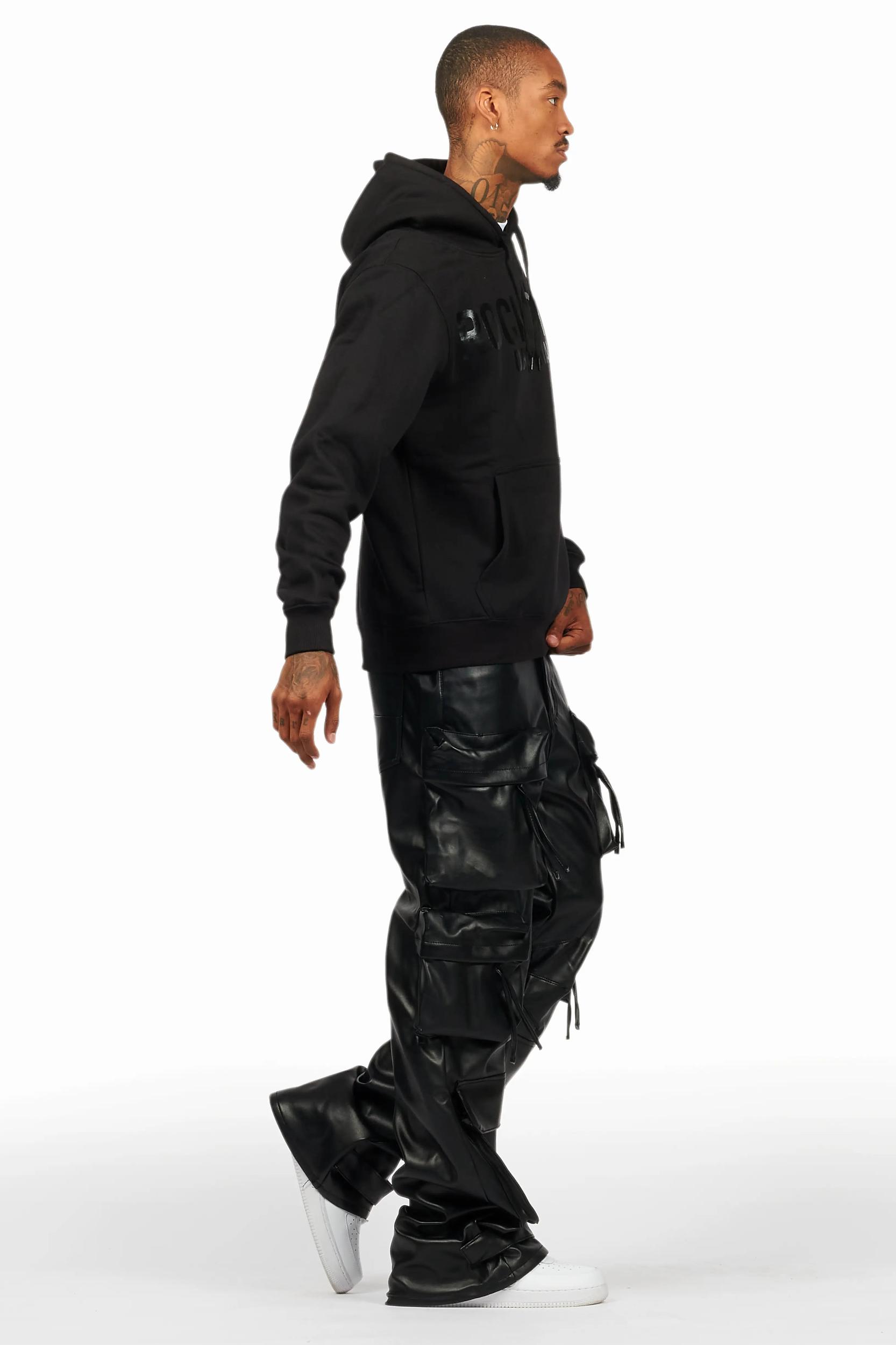 Sana Black Hoodie/Baggy Fit PU Jean Bundle Male Product Image