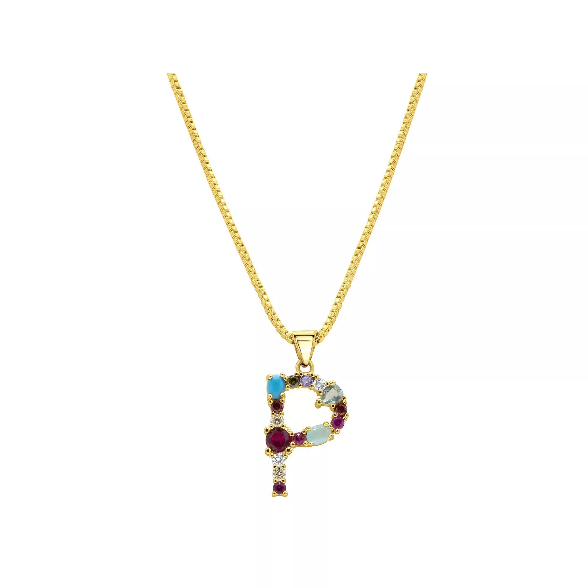 Adornia Gold Tone Multi Color Cubic Zirconia Initial Necklace, Womens P Product Image