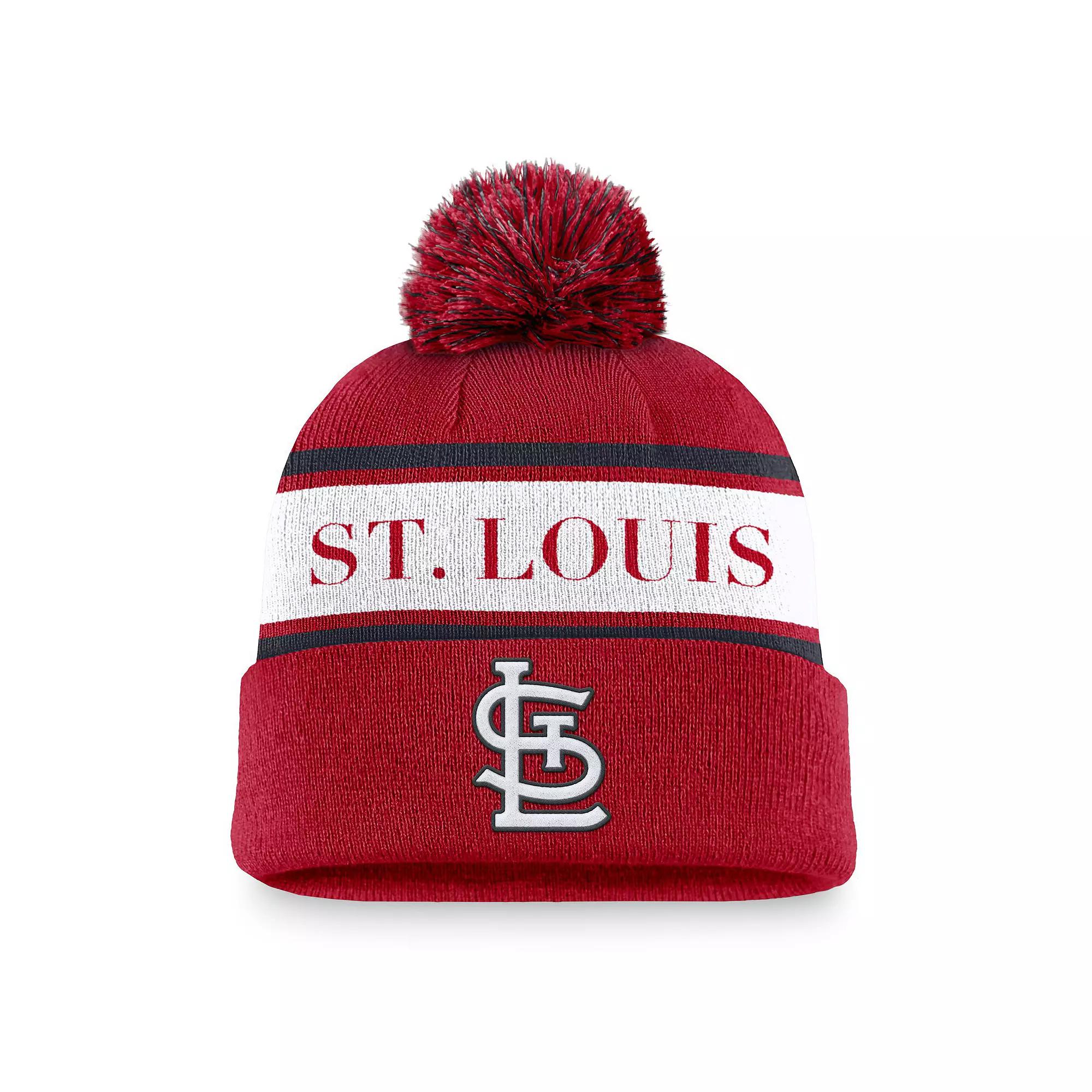 Men's Nike Red St. Louis Cardinals Team Stripe Peak Cuffed Knit Hat with Pom Product Image