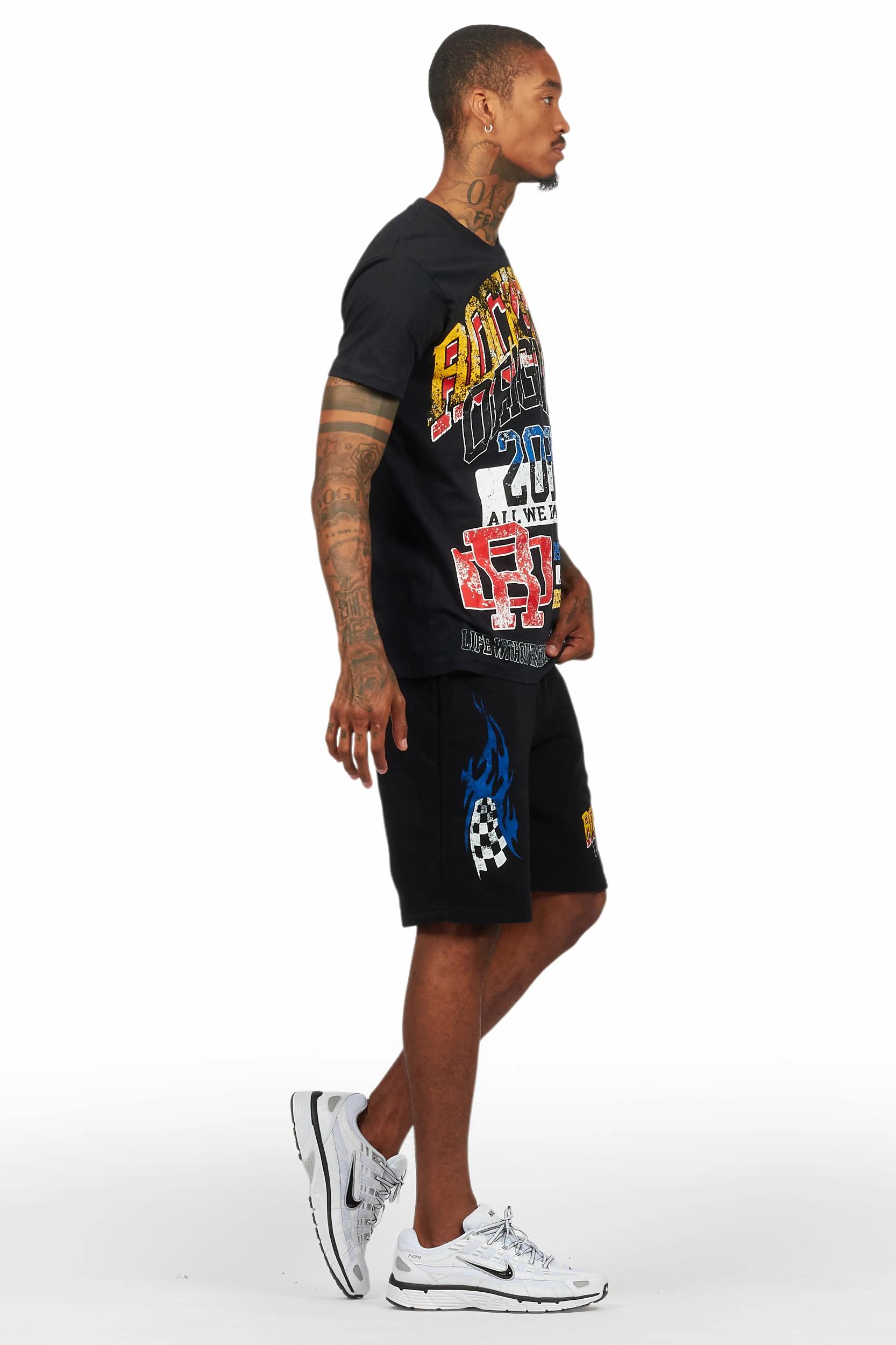 Colorful Race Black T-Shirt Short Set Male Product Image