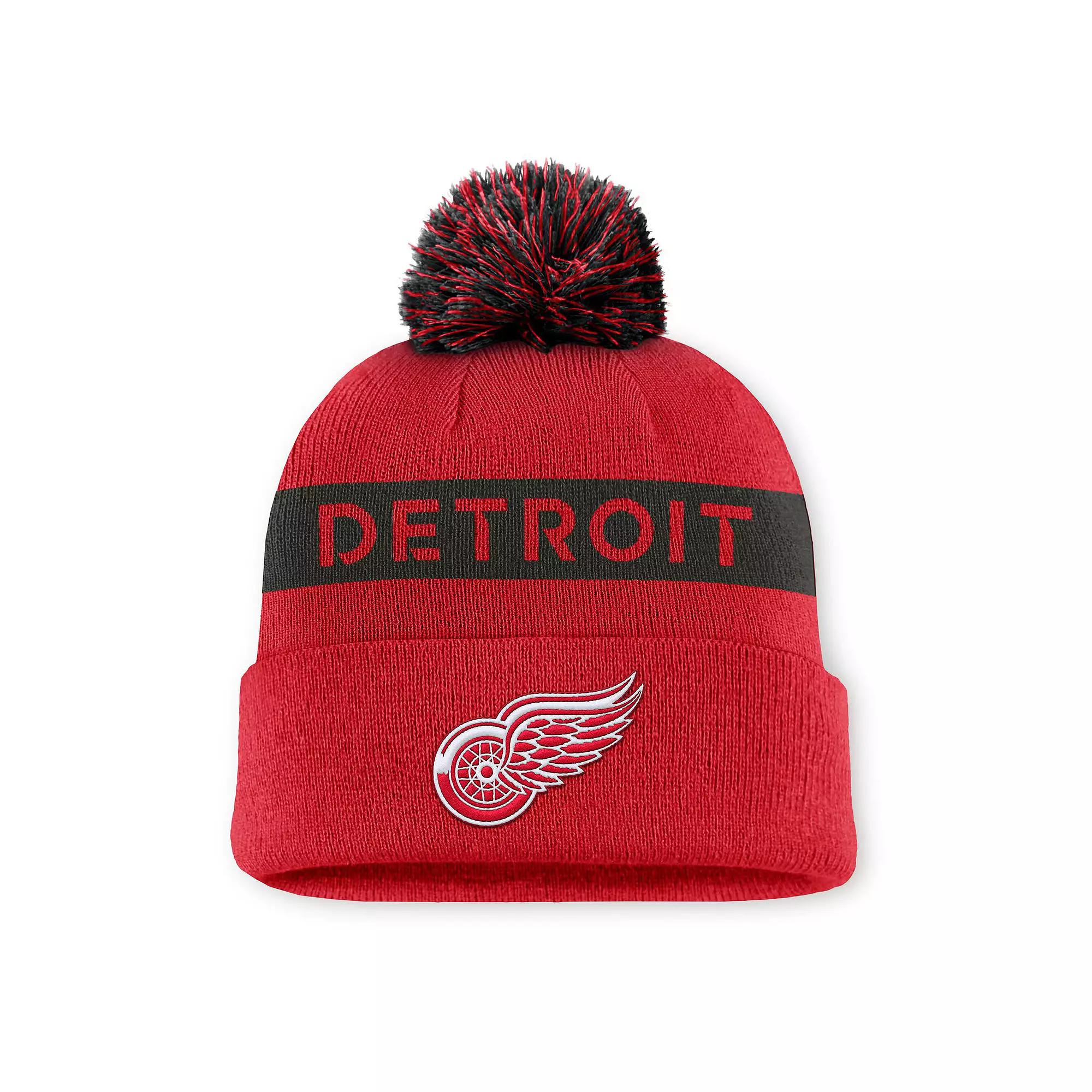 Women's Fanatics Red/Black Detroit Red Wings Authentic Pro Rink Cuffed Knit Hat with Pom Product Image