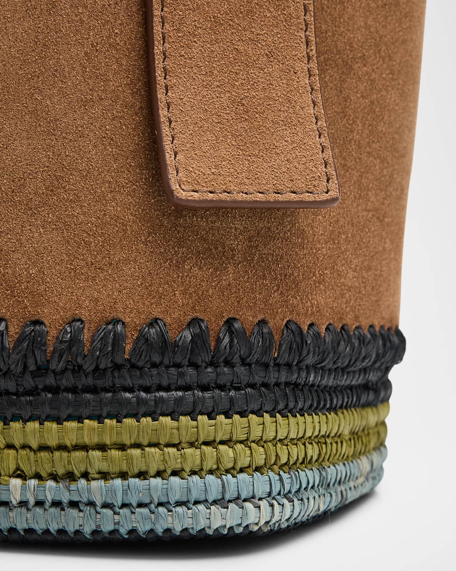 Pebble Raffia-Bottom Mini Bucket Bag in Suede Product Image