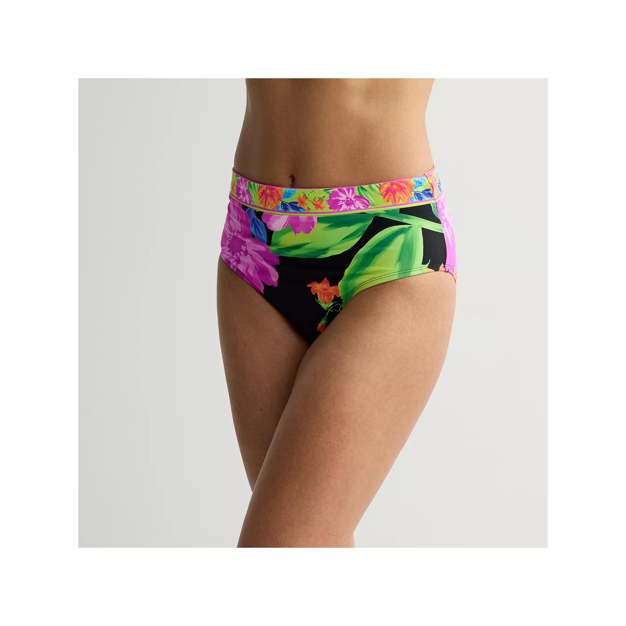 Women's Freshwater Banded High Leg Swim Bottoms, Size: Medium, Black Garden Product Image