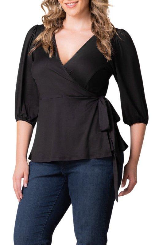 Nina 3/4 Sleeve Wrap Top - Plus Product Image