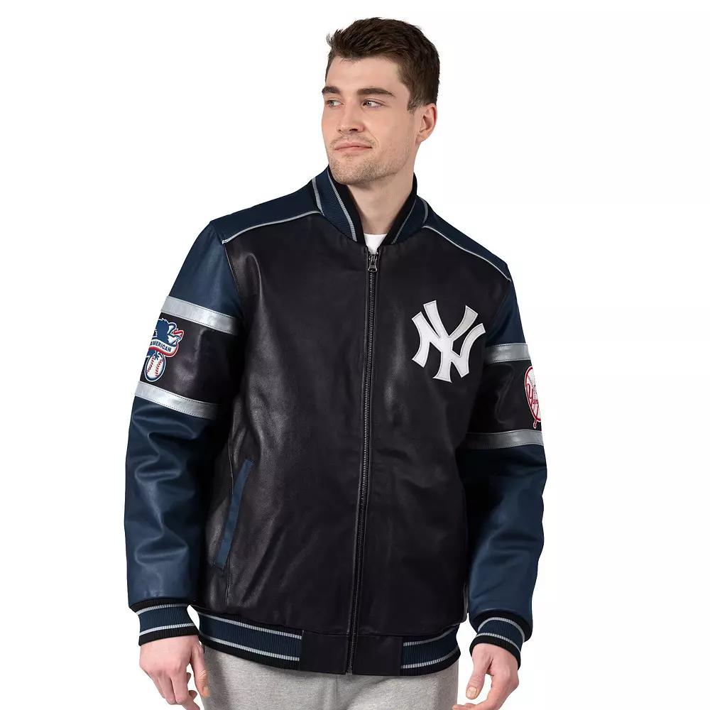 Men's G-III Sports by Carl Banks Black New York Yankees Leather Varsity Jacket,  Product Image