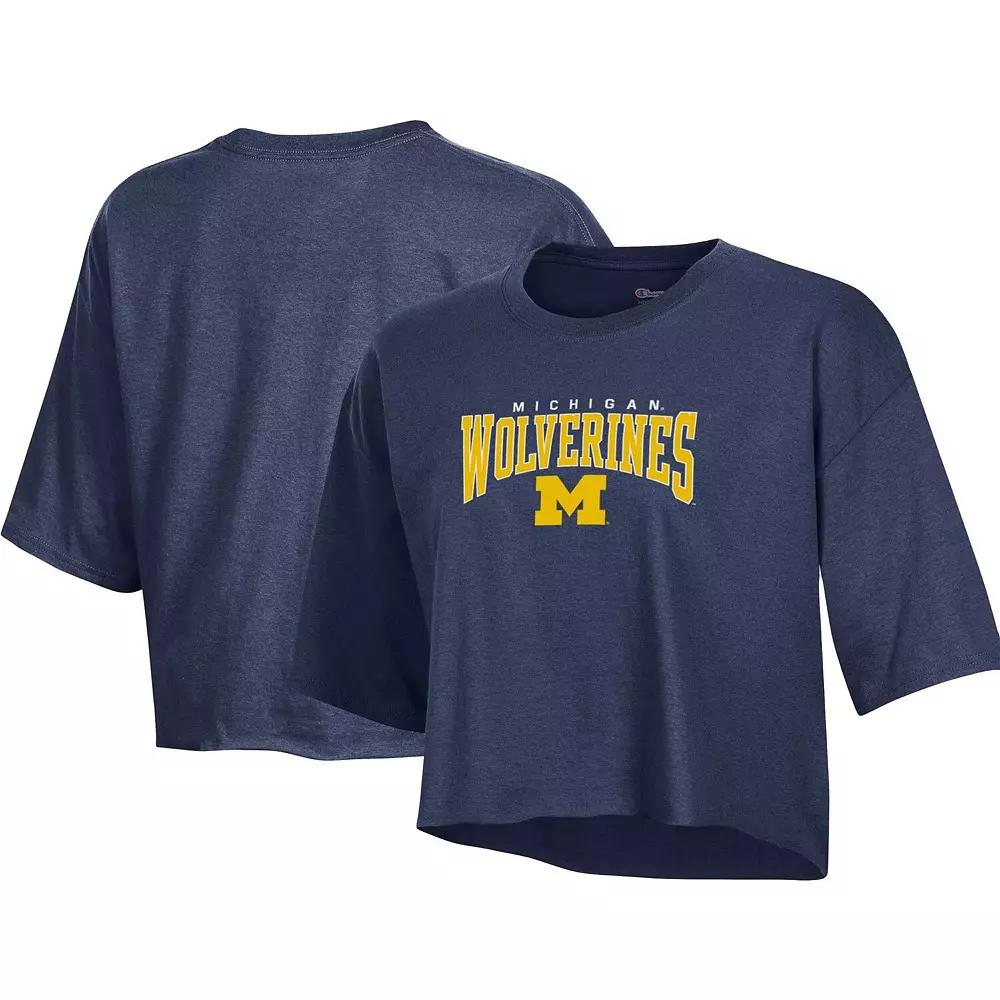 Women's Champion Heather Navy Michigan Wolverines Boyfriend Cropped T-Shirt,  Product Image