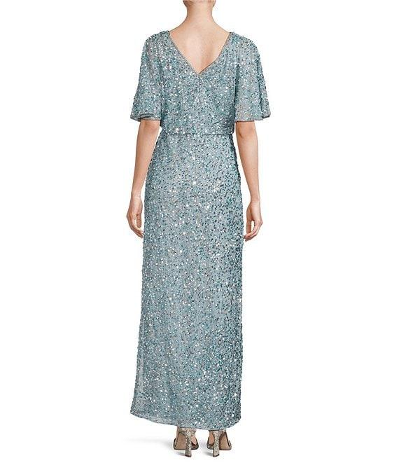 Pisarro Nights Beaded V-Neck Caplet Sleeve Blouson Gown Product Image