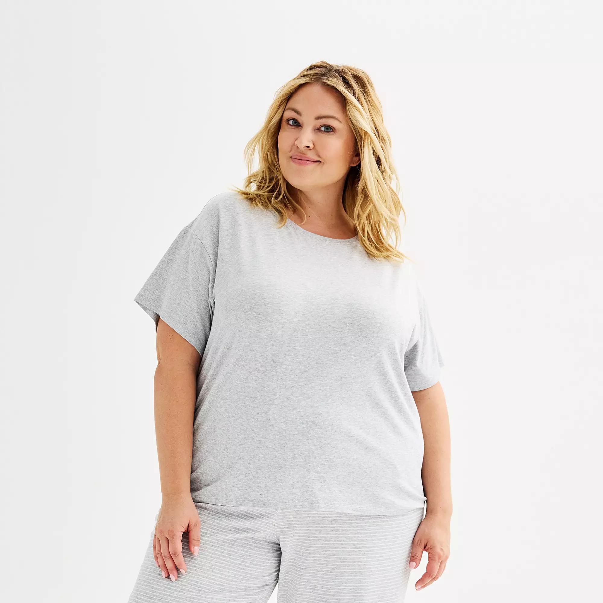 Plus Size Sonoma Goods For Life Cotton Modal Sleep Tee, Womens Medium Cumulus Grey Product Image