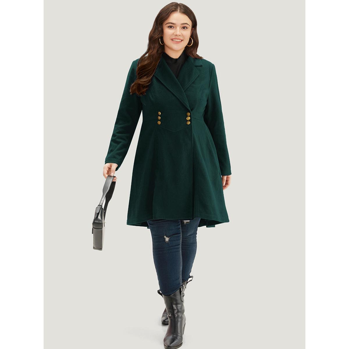 Plus Size Solid Lapel Collar Double Breasted Coat Women Green Office Plain Ladies Work Winter Coats BloomChic 22-24/3X Product Image