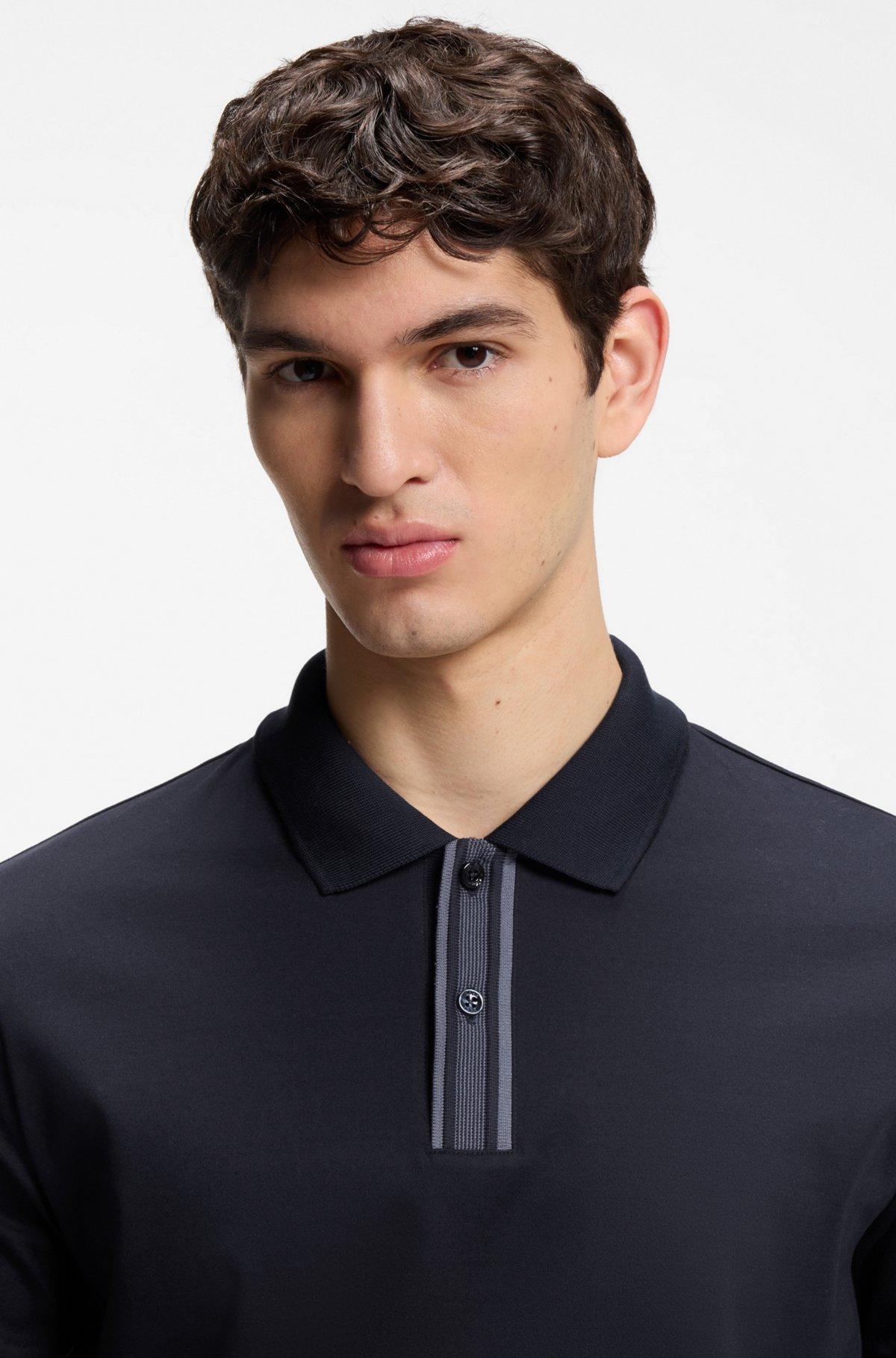 Striped-trim polo shirt in mercerised cotton Product Image