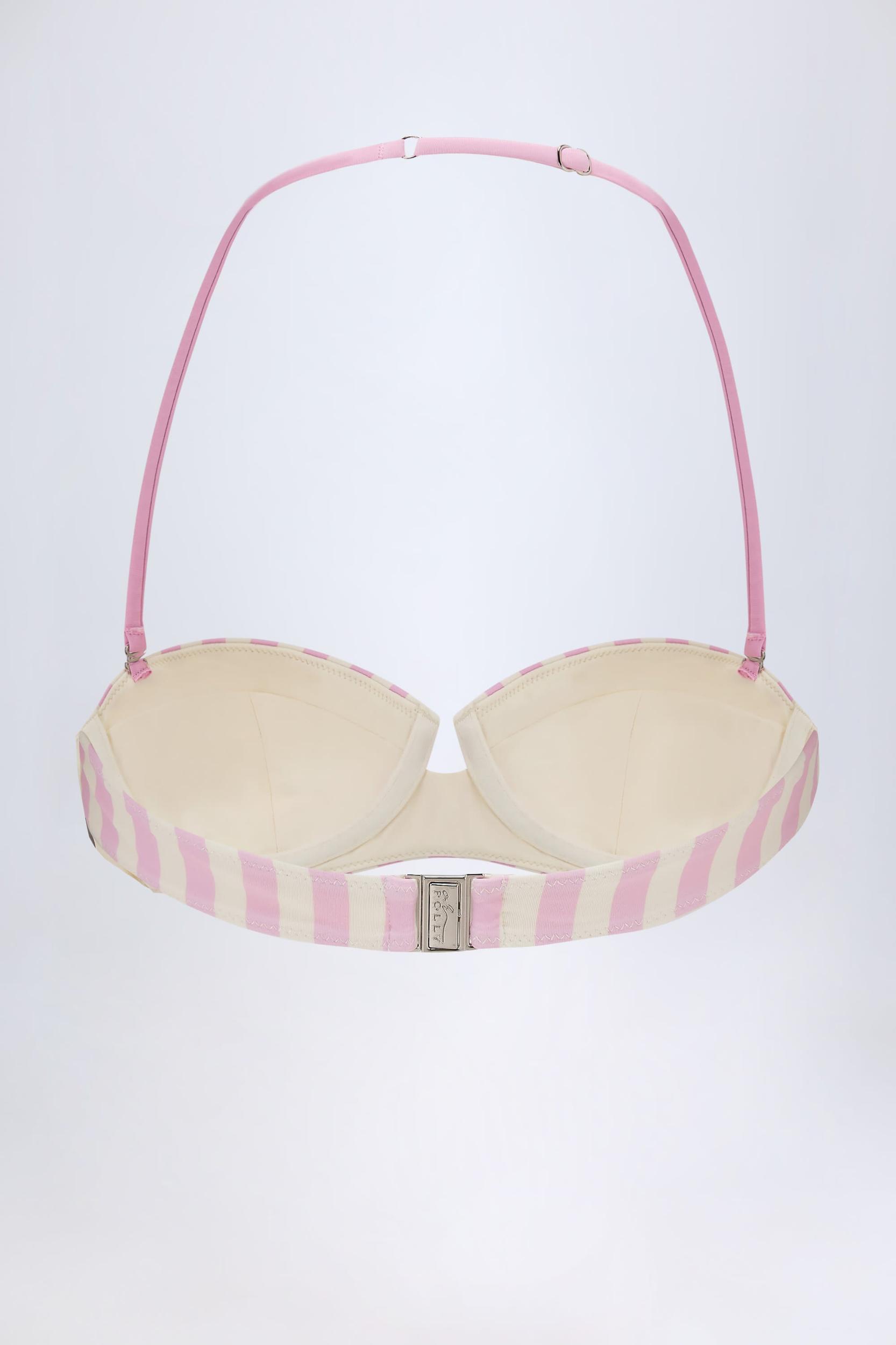 Underwired Halterneck Balconette Bikini Top in Mauve Stripe Product Image
