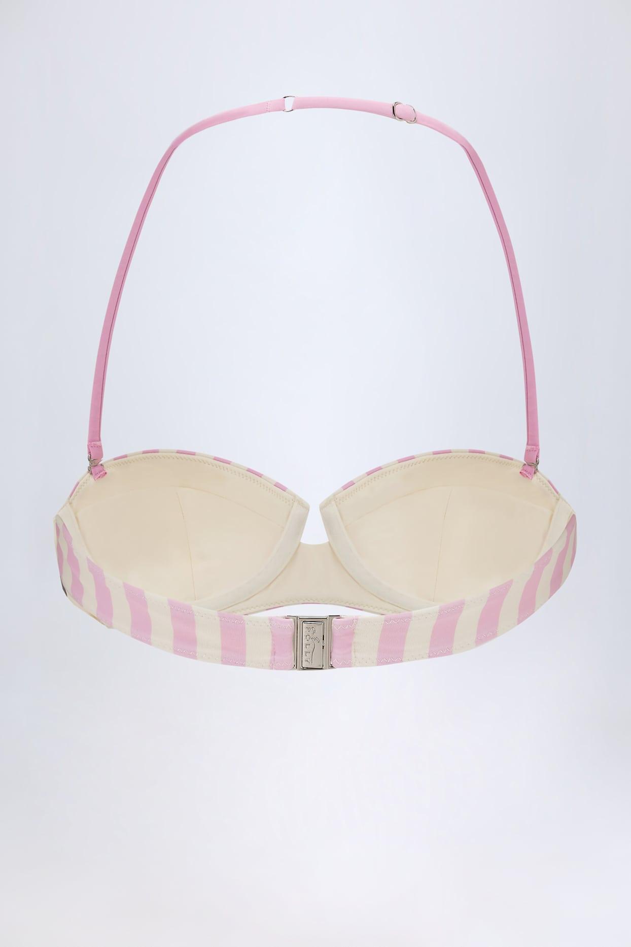 Underwired Halterneck Balconette Bikini Top in Mauve Stripe Product Image