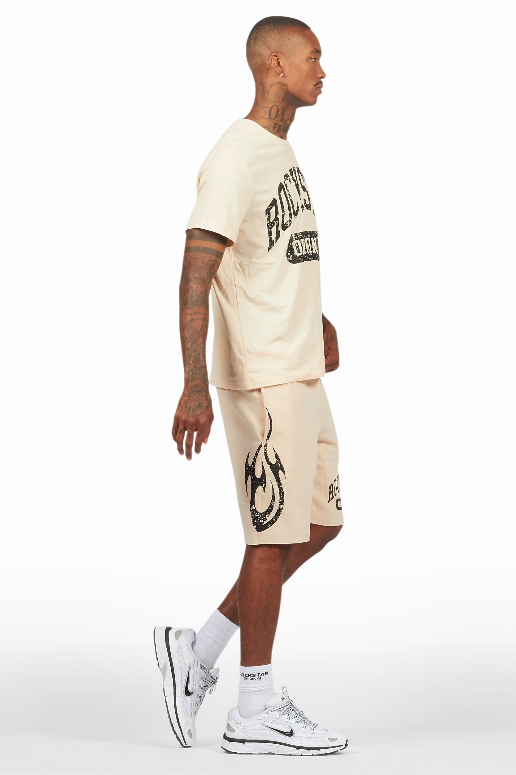 Members Beige T-Shirt/Short Set Male Product Image