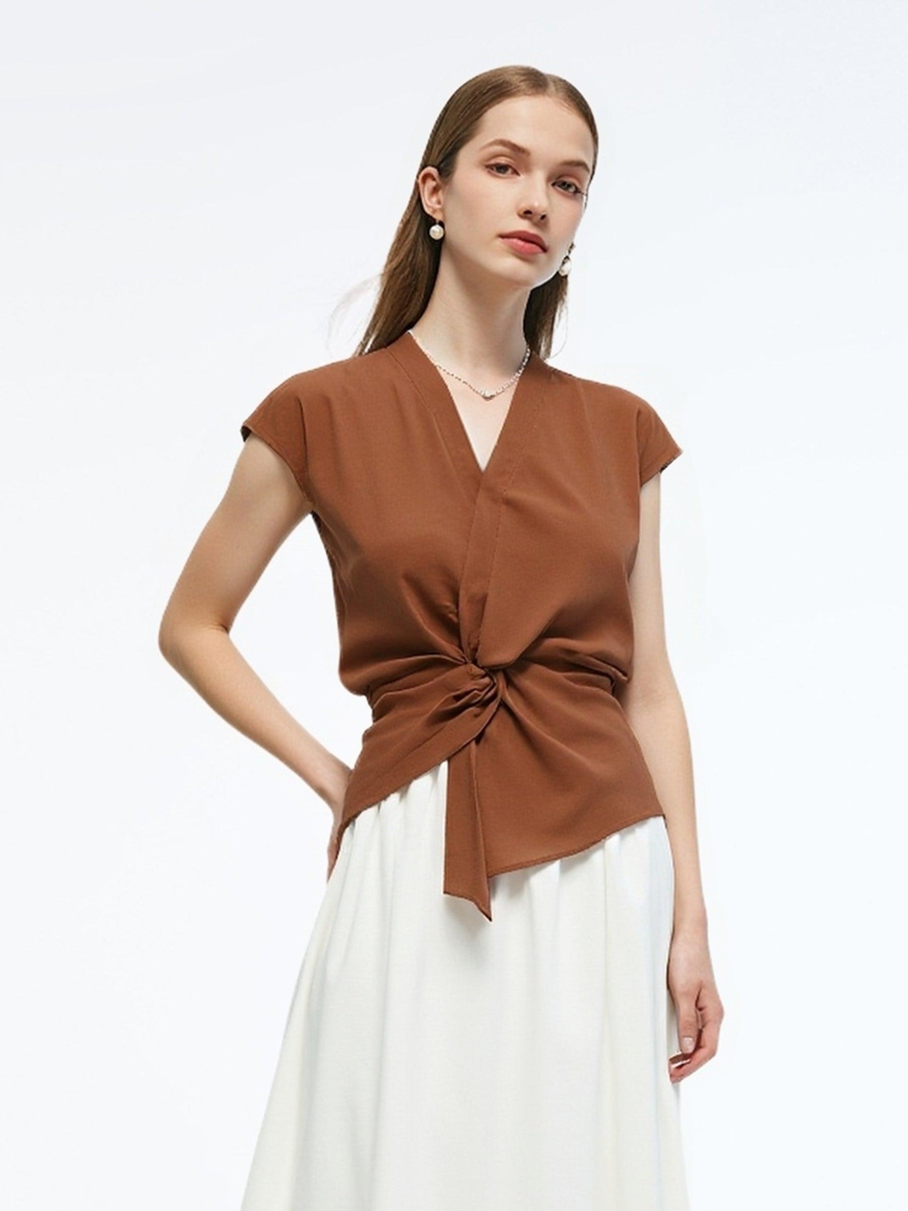 Acetate Modal Blend Twist Front Women Asymmetrical Top Product Image