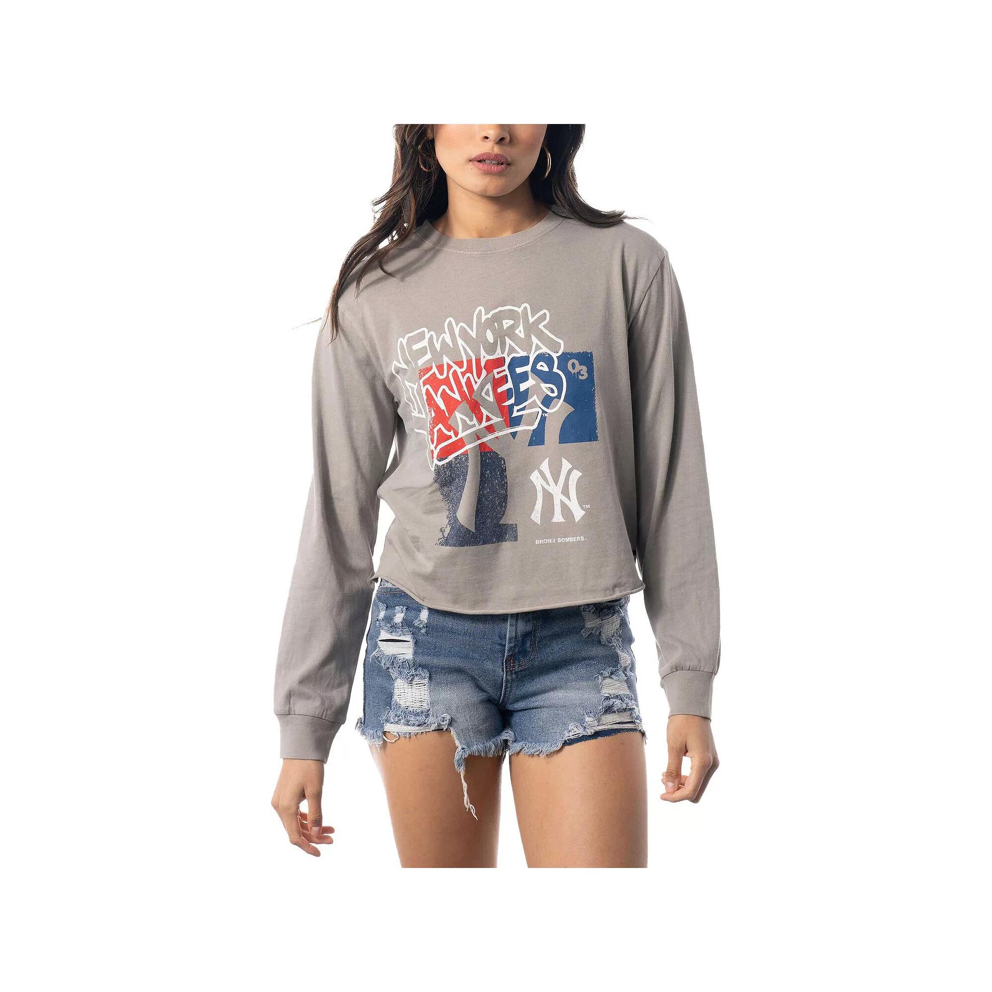 Women's The Wild Collective Gray New York Yankees Cropped Long Sleeve T-Shirt, Size: XL, Grey Product Image
