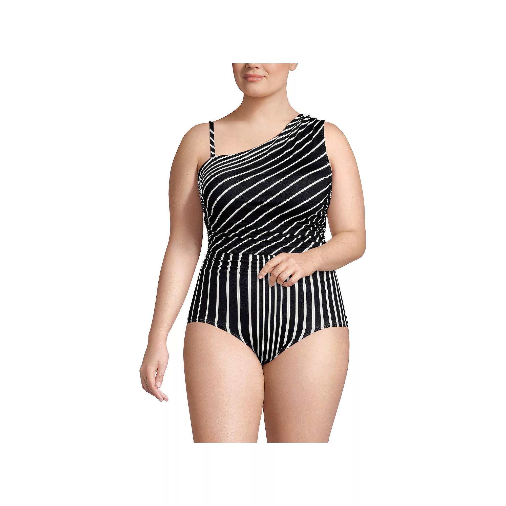 Plus Size Lands' End Ruched One Shoulder Swim Top, Women's, Size: 24 W, Black Product Image