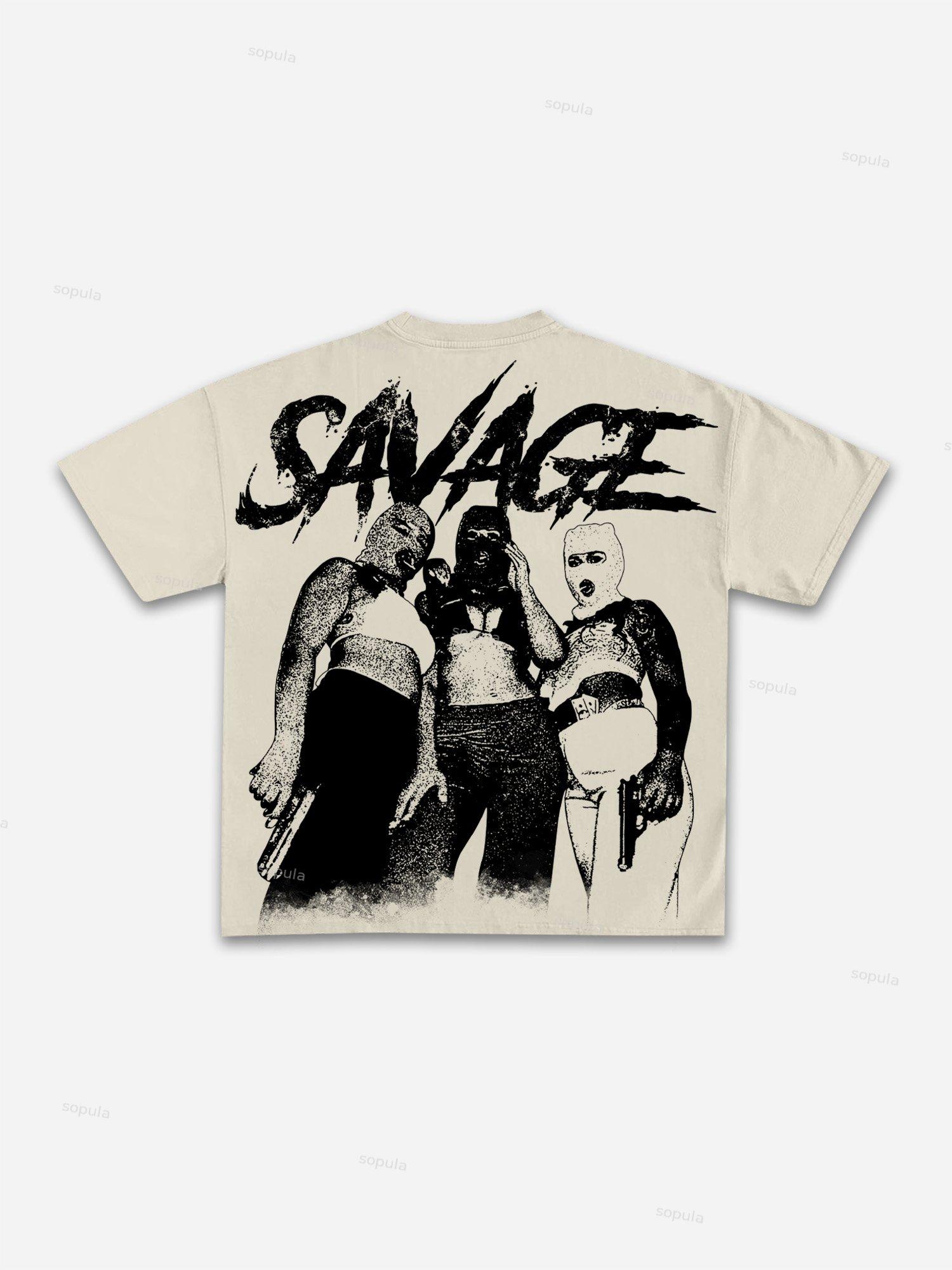 Savage Retro Street Gangster Character Graphic Cotton T-shirt Product Image