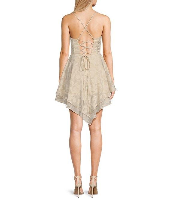 Dear Moon V-Neck Drop Waist Bustier Bodice Fairy Hem Lace-Up Back Mini Dress Product Image