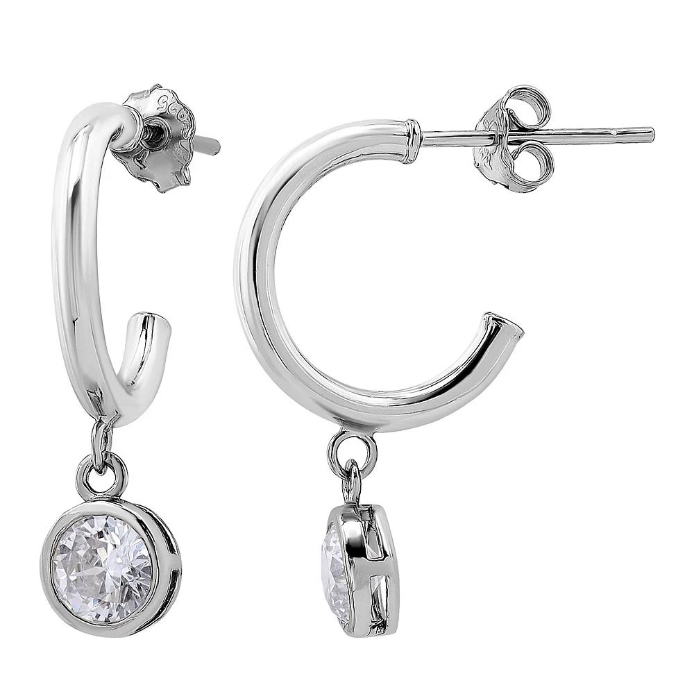 Aleure Precioso Sterling Silver Cubic Zirconia Round Drop Hoop Earrings, Women's, Gold Tone Product Image