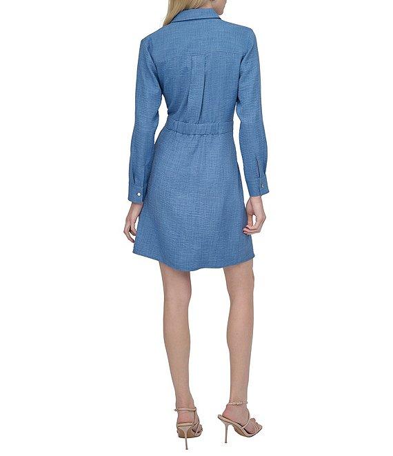 DKNY by Donna Karan Point Collar Long Sleeve Button Front Melange Washer Shirtdress Product Image