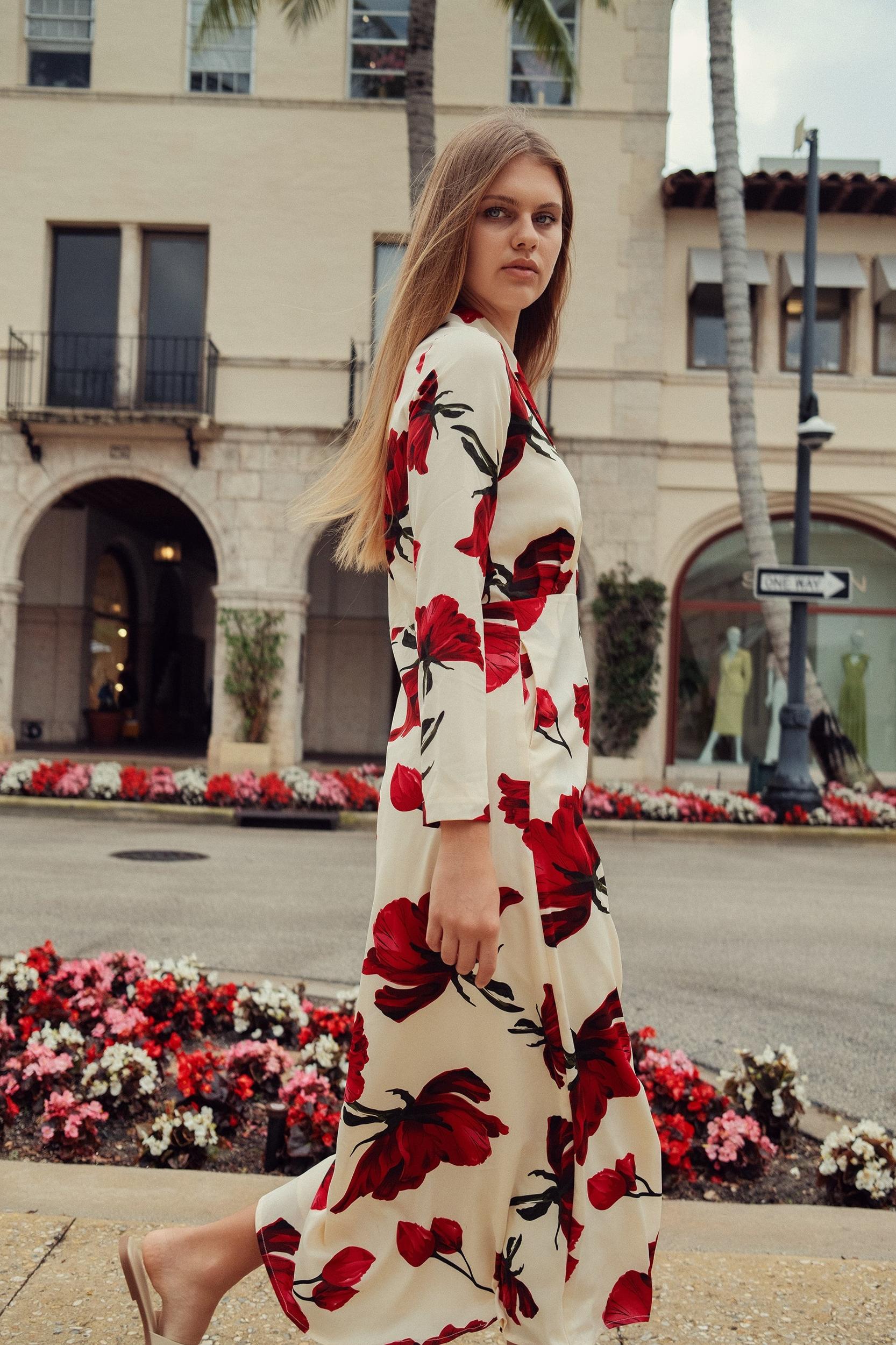 Rose Faux Wrap Dress Product Image