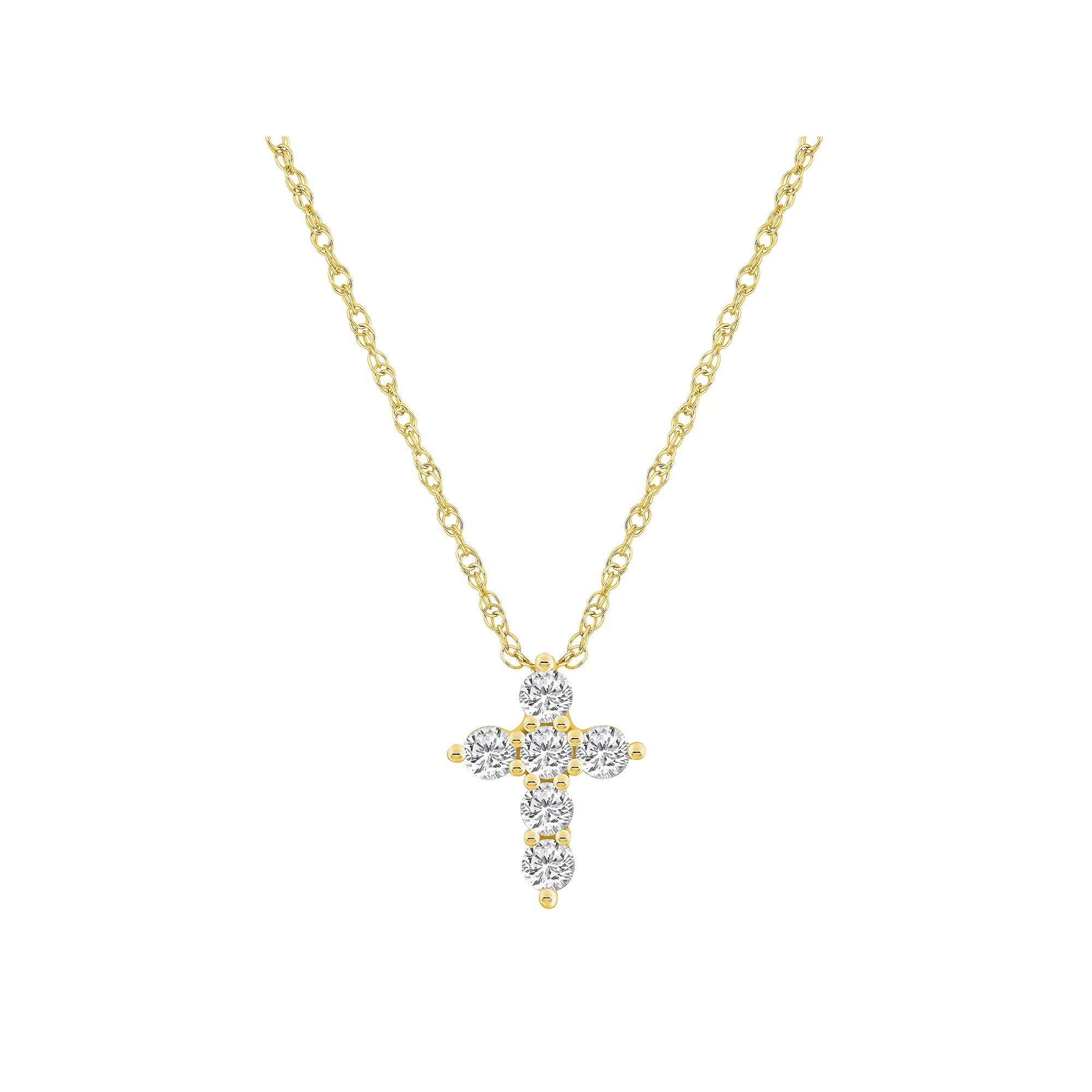 Alyson Layne 14k Gold 1/2 Carat T.W. Diamond Cross Pendant Necklace, Women's, Size: 18" Product Image