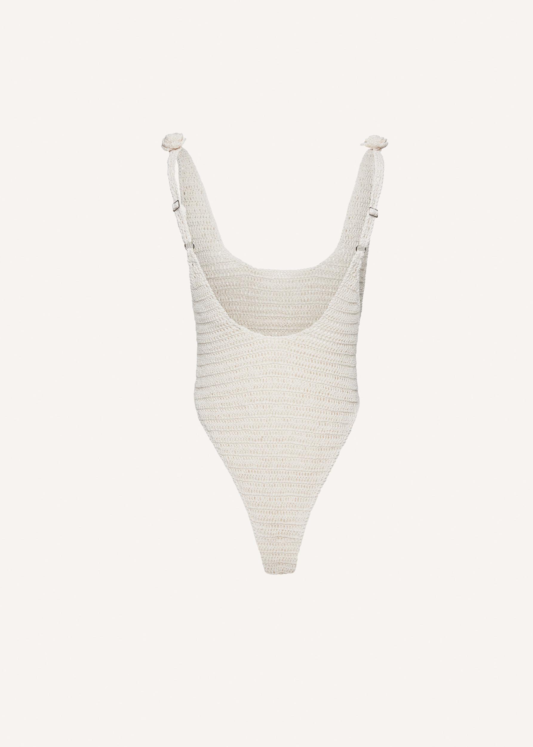 Crochet rosette bodysuit in beige Product Image
