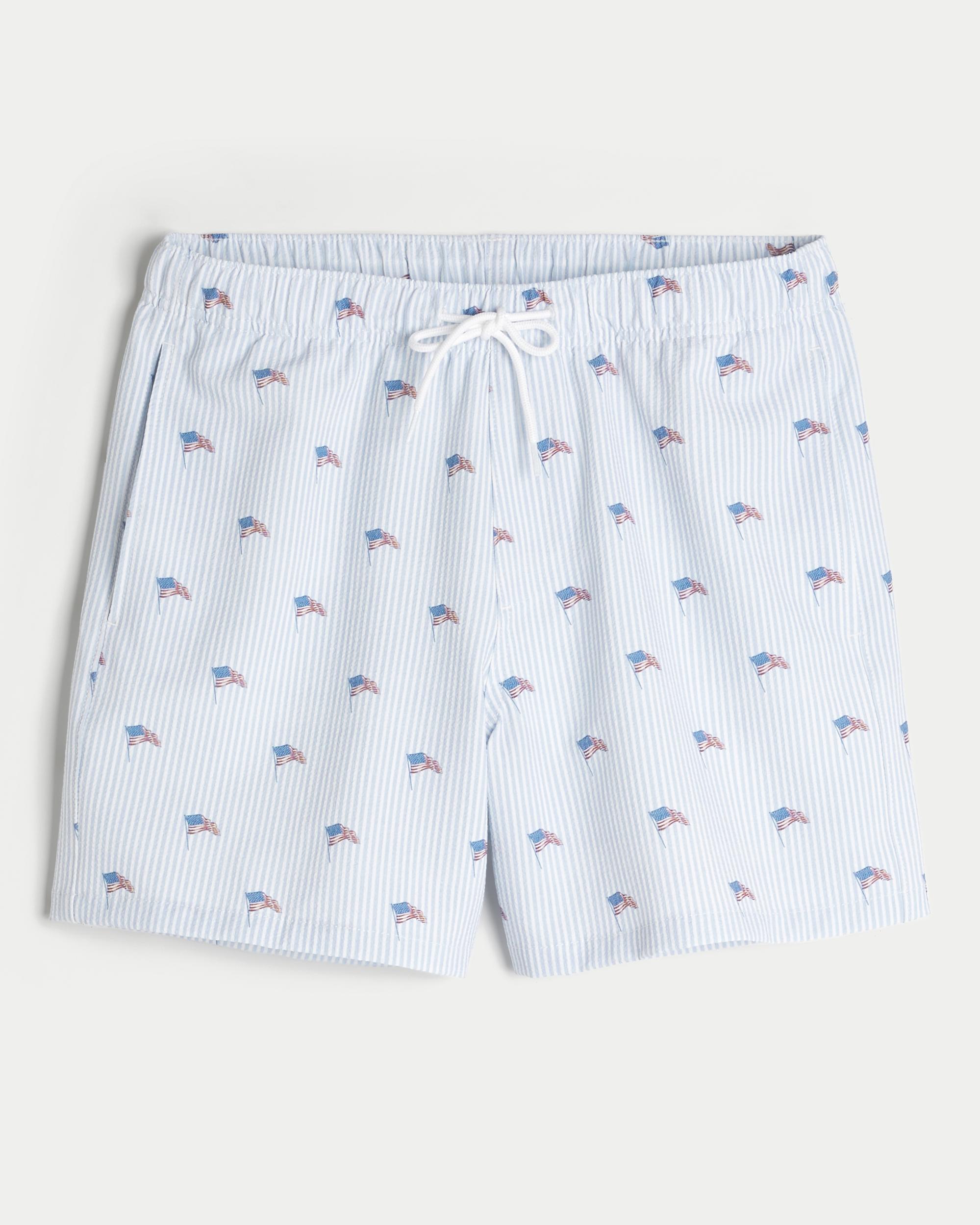 Mid-Thigh Seersucker Volley Swim Trunks Product Image