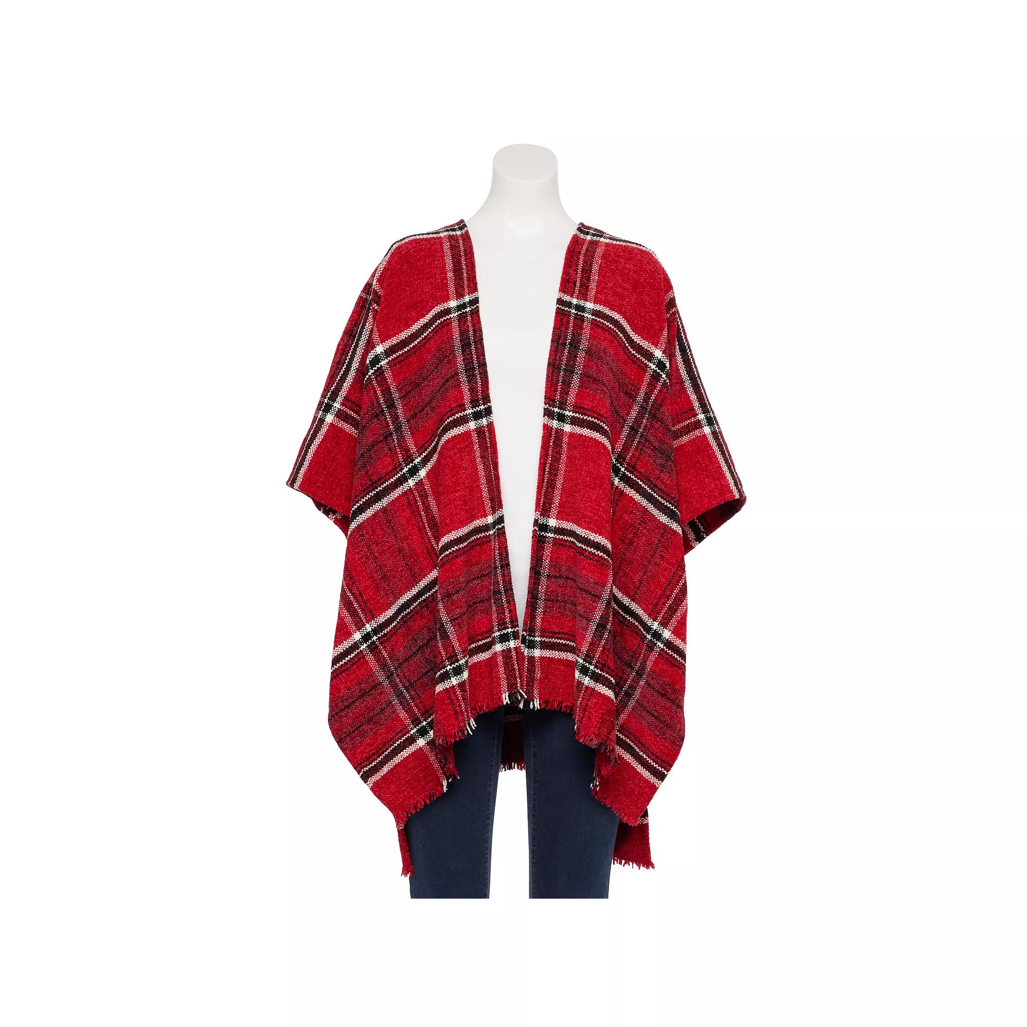 Women's Nine West Overscale Plaid Chenile Topper, Red Team Product Image
