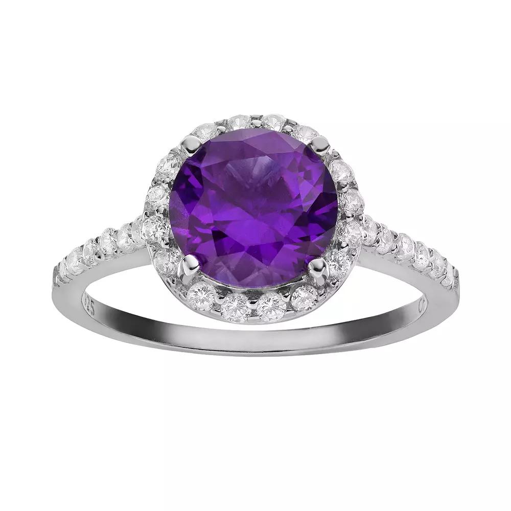 Sophie Miller Simulated Emerald & Cubic Zirconia Sterling Silver Halo Ring, Women's,  Product Image