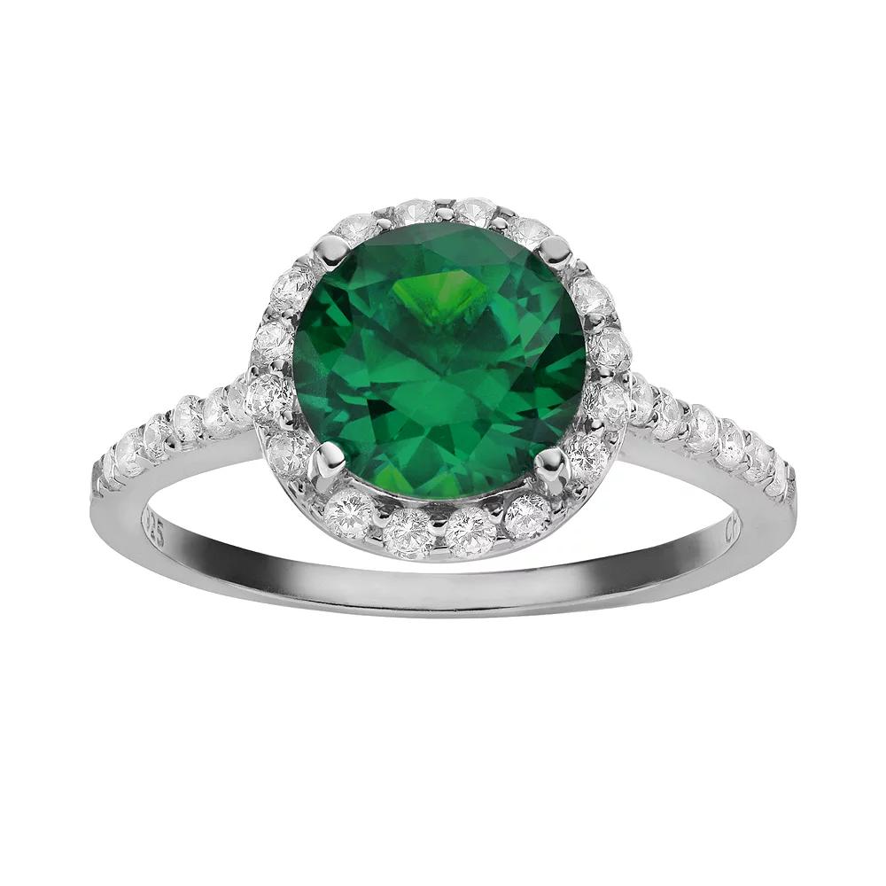 Sophie Miller Simulated Emerald & Cubic Zirconia Sterling Silver Halo Ring, Women's,  Product Image