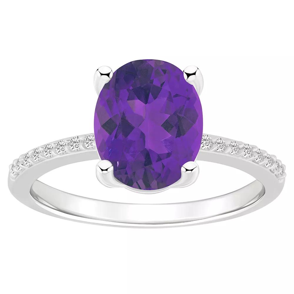 Alyson Layne 14k White Gold Oval Amethyst & 1/10 Carat T.W. Diamond Ring, Women's, Size: 6 Product Image